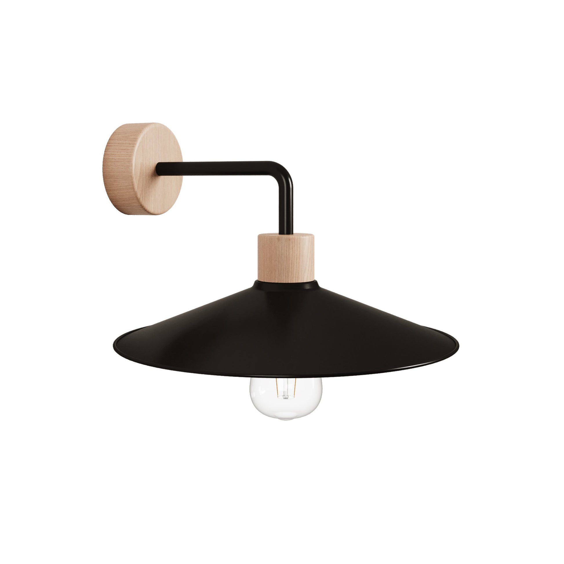 Lampada a muro in legno con paralume Swing ed estensione curva - Fermaluce Wood - Neutro