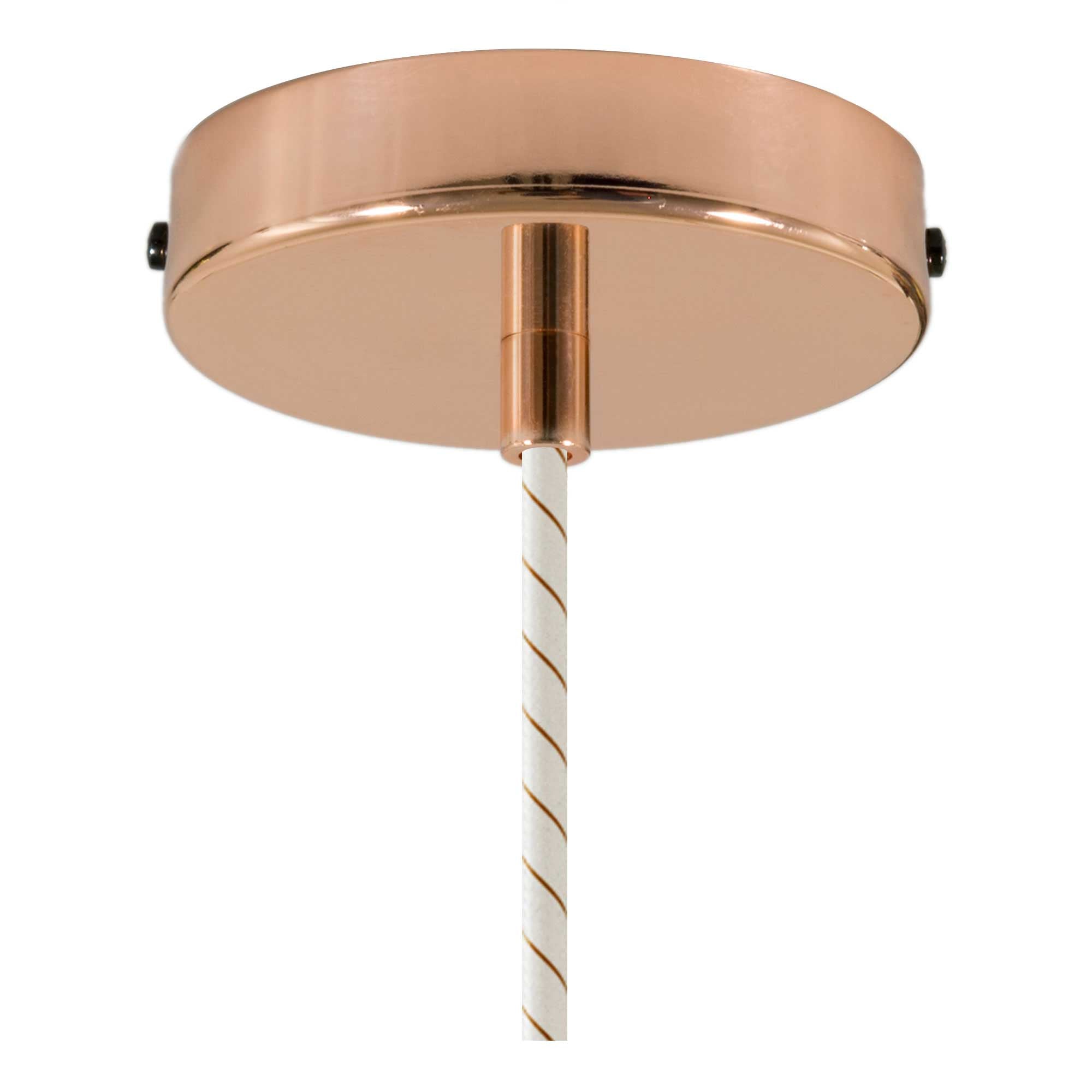 Lampada a sospensione completa di cavo tessile e portalampada in alluminio zigrinato - Rame