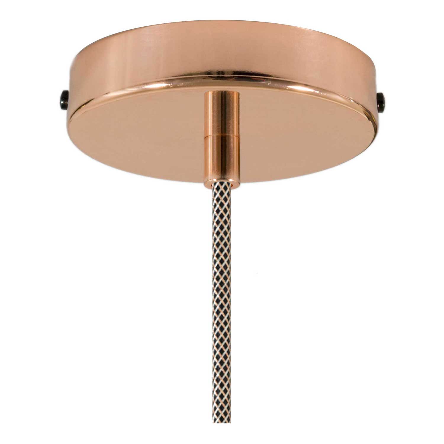 Lampada a sospensione completa di cavo tessile, paralume in ceramica Piatto e finiture in metallo - Nero