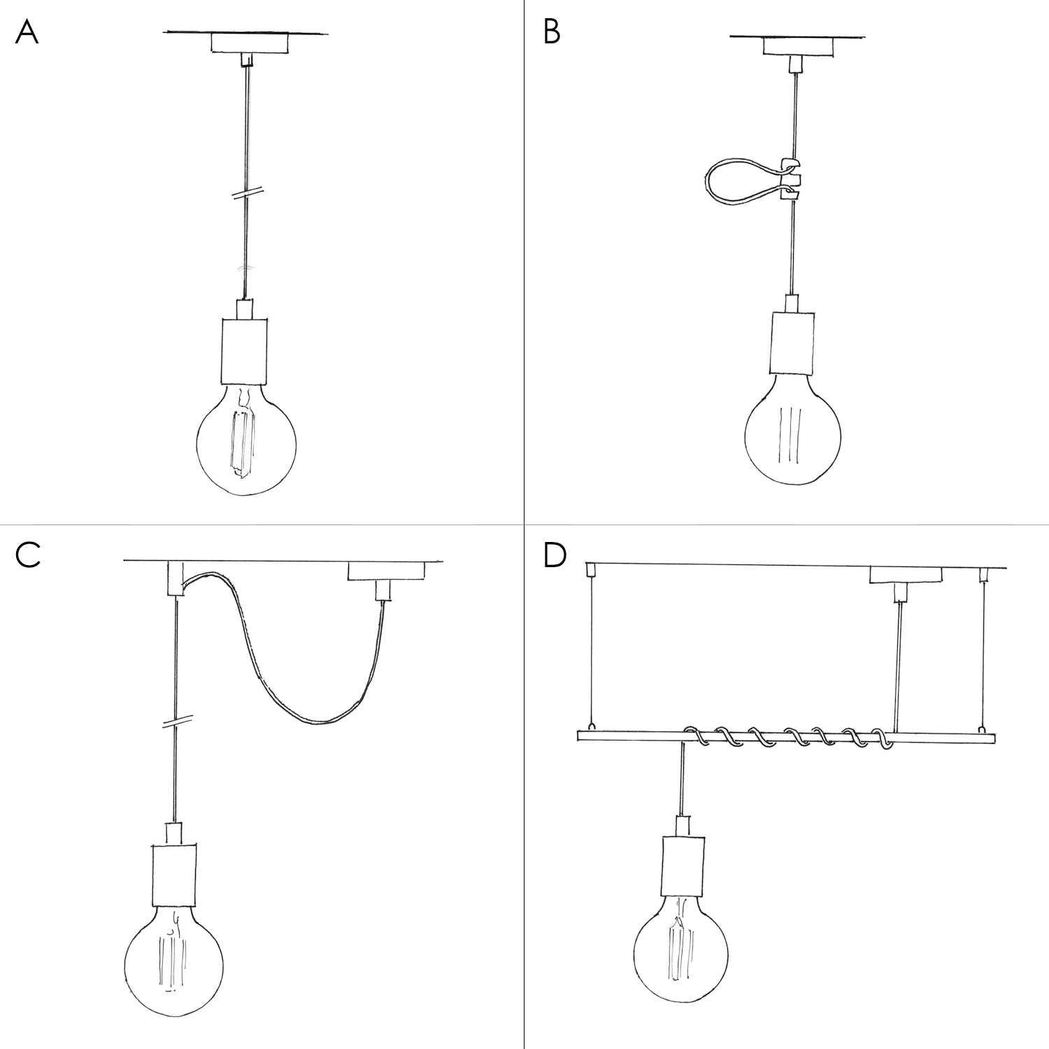 Lampada a sospensione completa di cavo tessile, portalampada S14d Syntax® e finiture in metallo - Nero