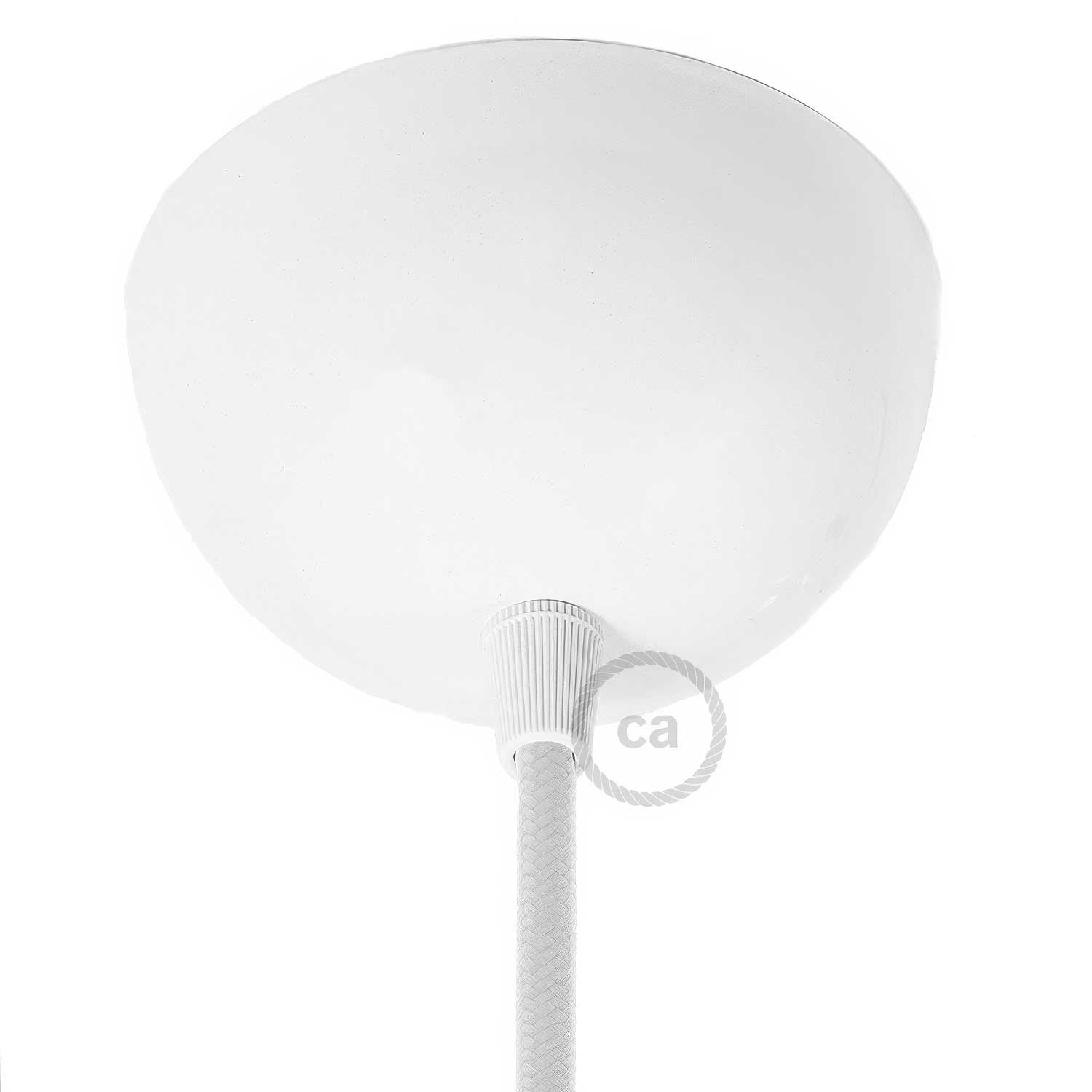 Lampada a sospensione completa di cavo tessile, rosone e portalampada semisferici in metallo - Bianco - Creative Cables