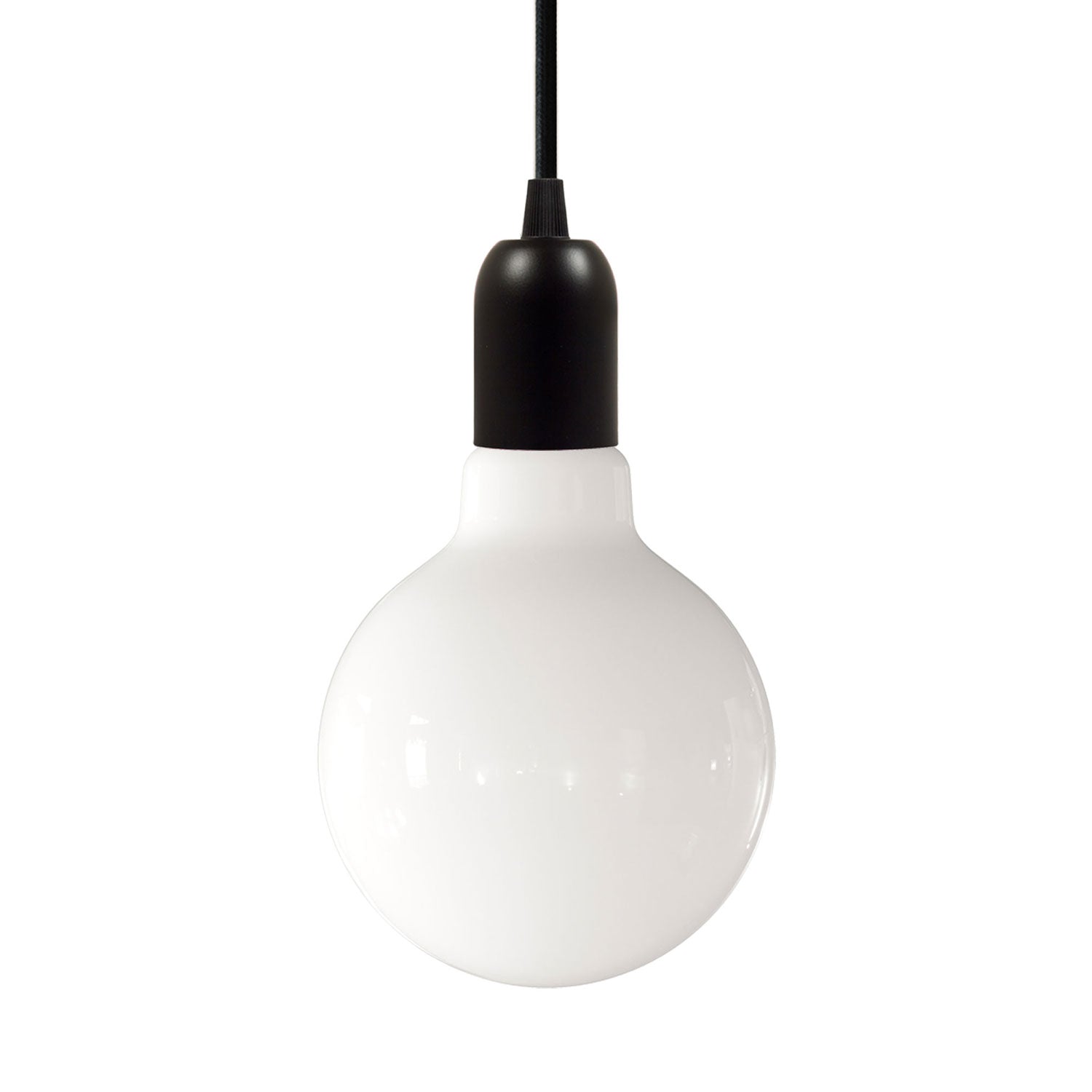 Lampada a sospensione completa di cavo tessile, rosone e portalampada semisferici in metallo - Nero - Creative Cables