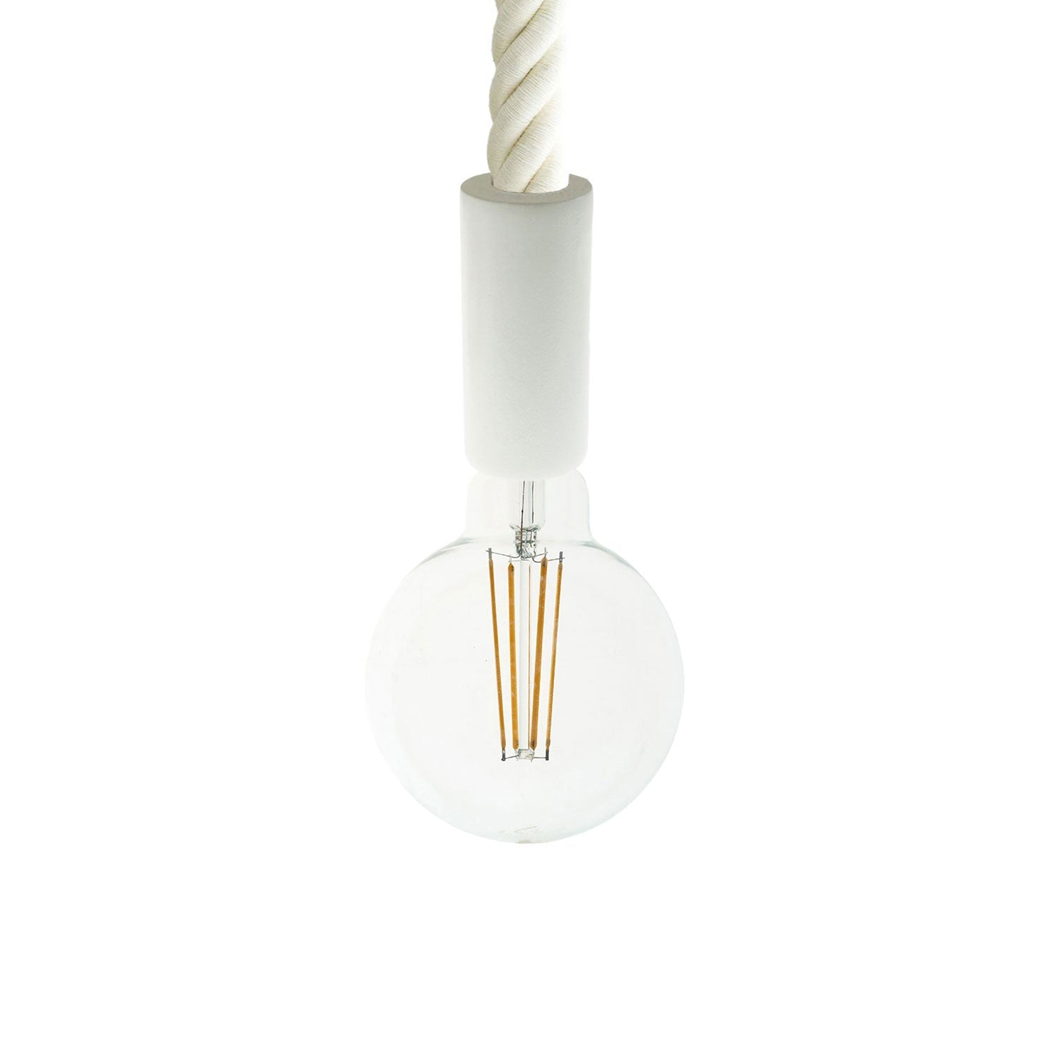 Lampada a sospensione completa di cordone nautico 3XL 30 mm con finiture in legno verniciato - Bianco - Creative Cables