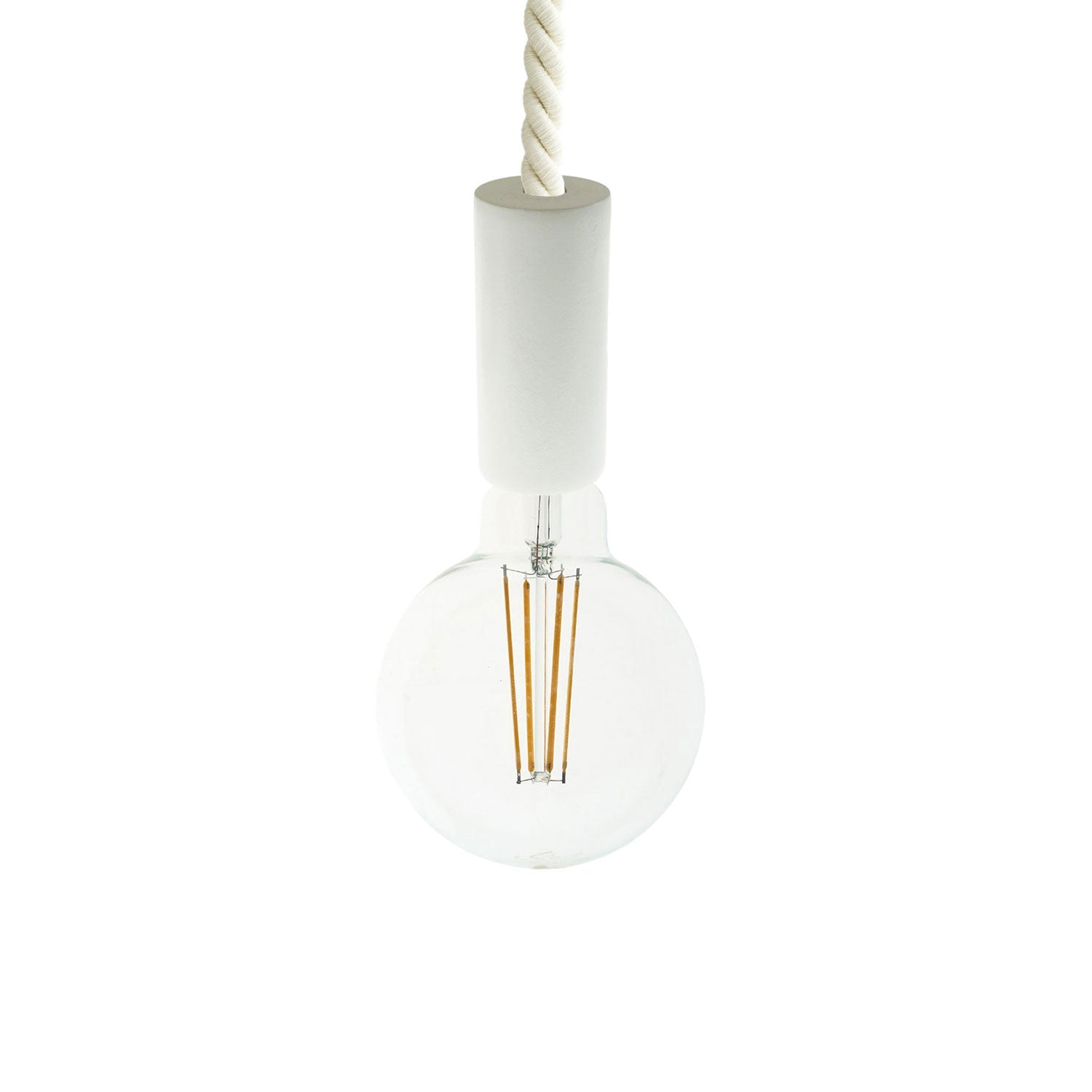 Lampada a sospensione completa di cordone nautico XL 16 mm con finiture in legno verniciato - Bianco - Creative Cables