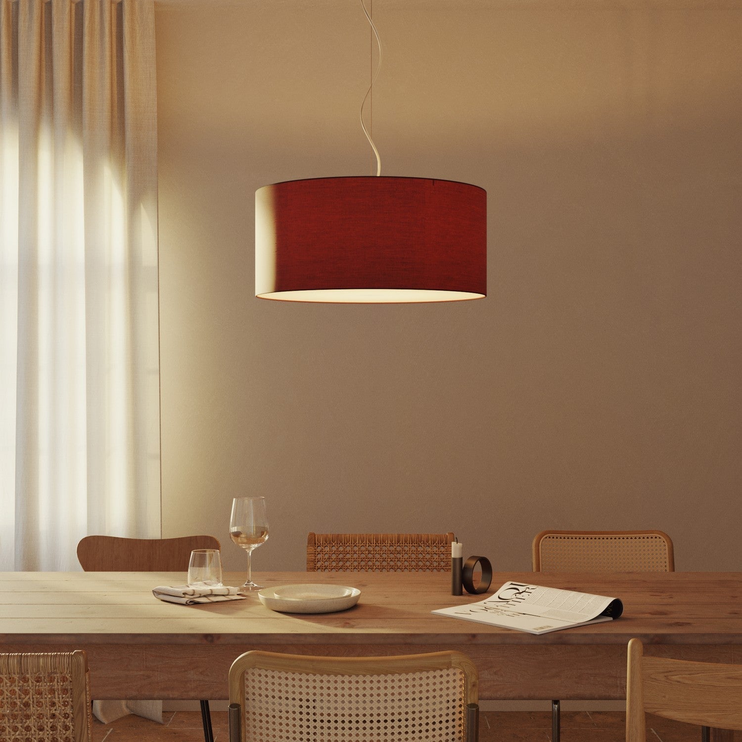 Lampada a sospensione con paralume in tessuto Cilindro Large - Made in Italy - Arenal Bordeaux Si