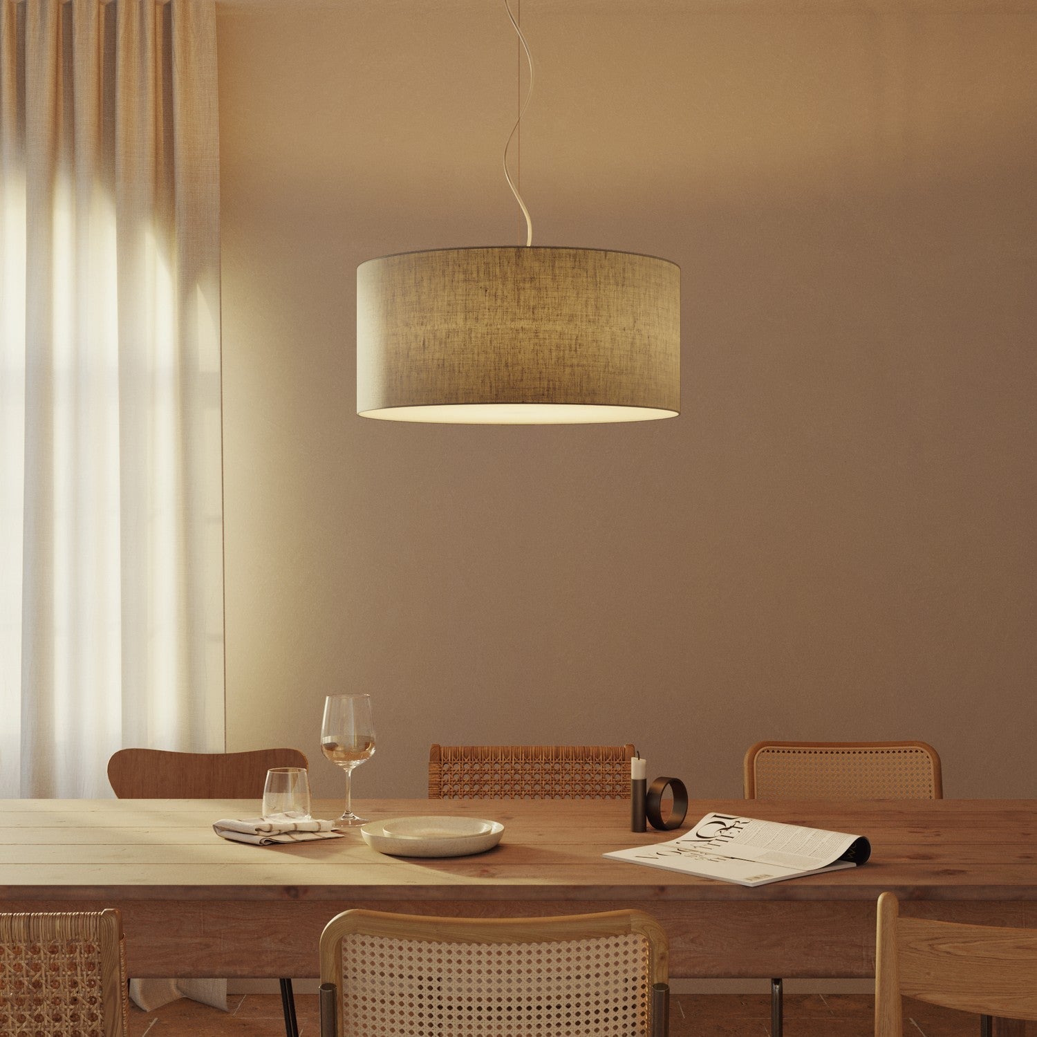 Lampada a sospensione con paralume in tessuto Cilindro Large - Made in Italy - Camelot Grigio Si