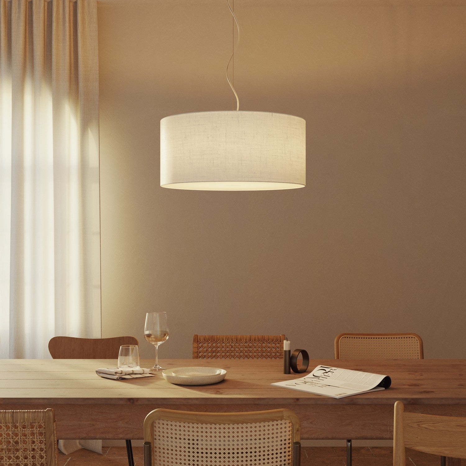 Lampada a sospensione con paralume in tessuto Cilindro Large - Made in Italy - Lino Crudo Si