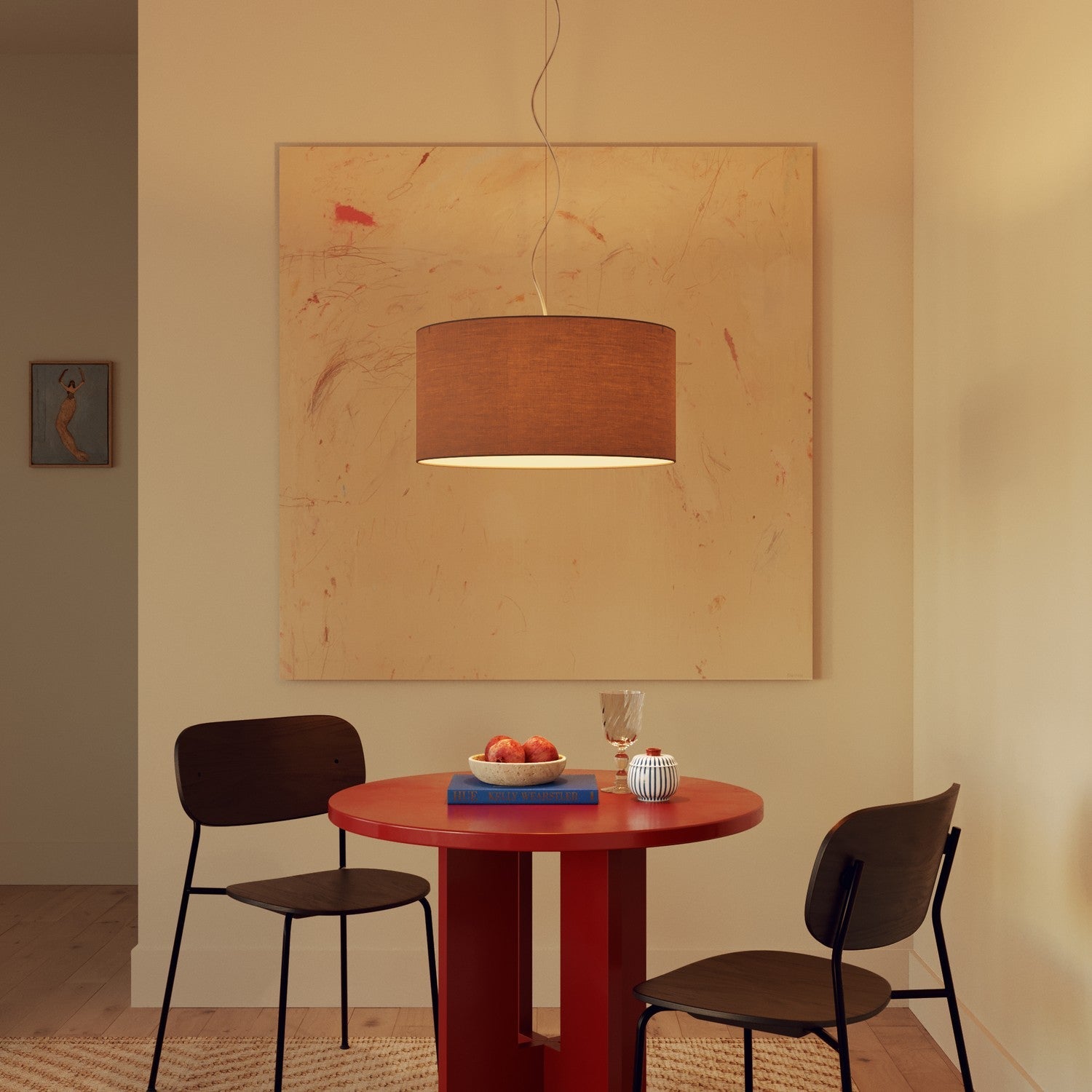 Lampada a sospensione con paralume in tessuto Cilindro Medium - Made in Italy - Arenal Cenere Si