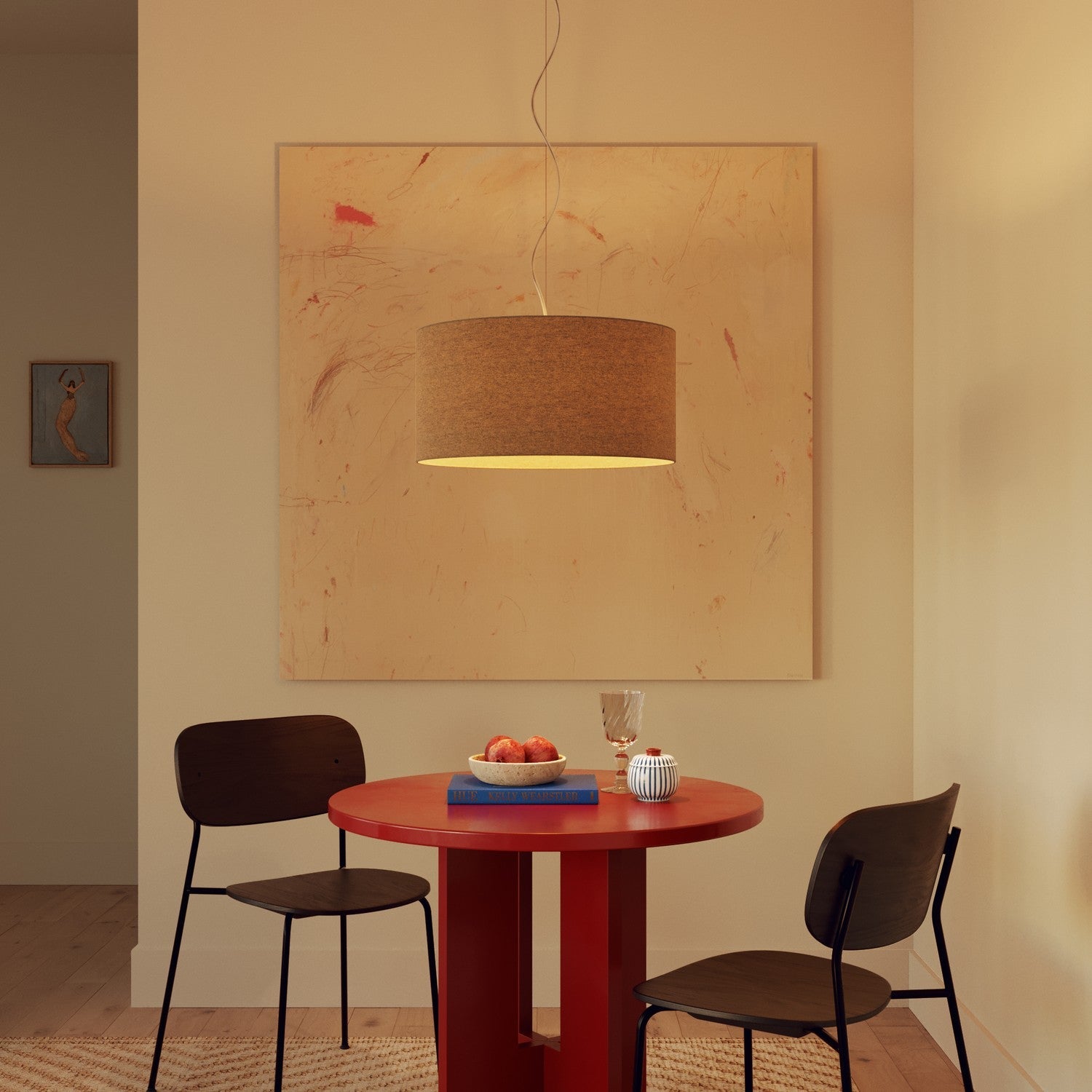 Lampada a sospensione con paralume in tessuto Cilindro Medium - Made in Italy - Lana Beige Si