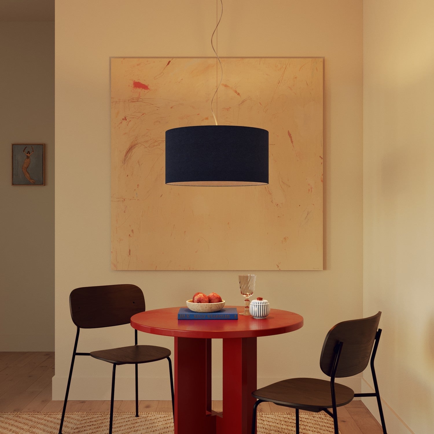 Lampada a sospensione con paralume in tessuto Cilindro Medium - Made in Italy - Lana Blu Si