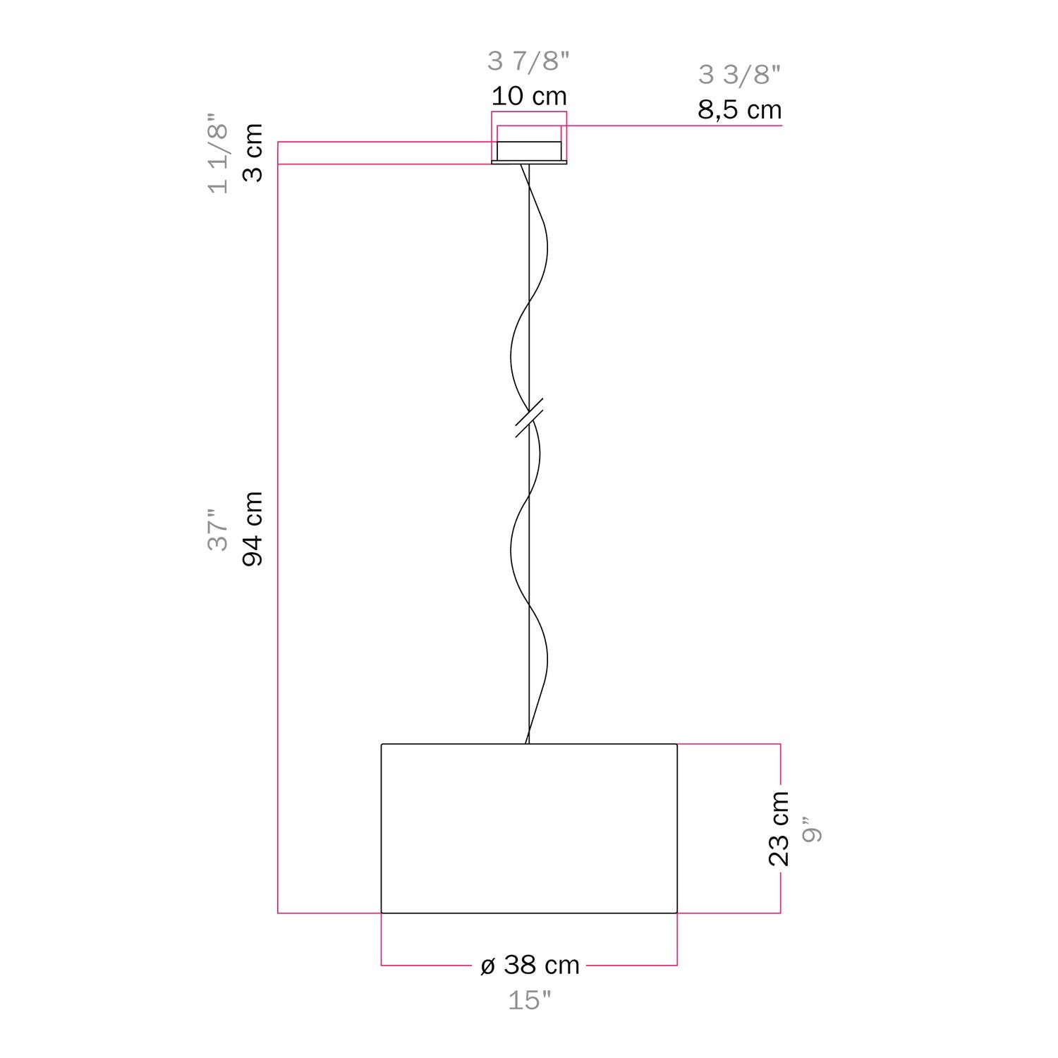 Lampada a sospensione con paralume in tessuto Cilindro Small - Made in Italy - Lana Marrone No