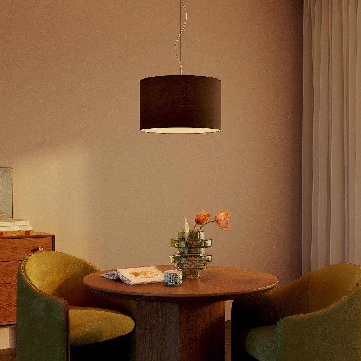 Lampada a sospensione con paralume in tessuto Cilindro Small - Made in Italy - Teletta Antracite Si