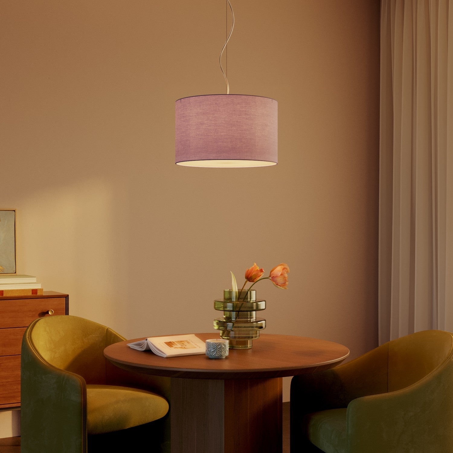 Lampada a sospensione con paralume in tessuto Cilindro Small - Made in Italy - Teletta Lilla Si