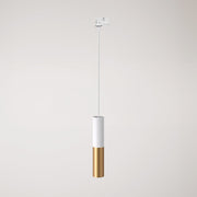 Lampada a sospensione per binari con doppio paralume Tub-E14 - Bianco e Bronzo satinato