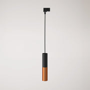 Lampada a sospensione per binari con doppio paralume Tub-E14 - Nero e Rame satinato