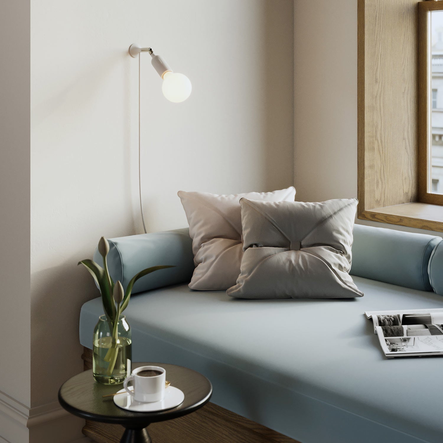 Lampada da parete MAG-Y con snodo, portalampada in silicone con interruttore e spina UK - Bianco