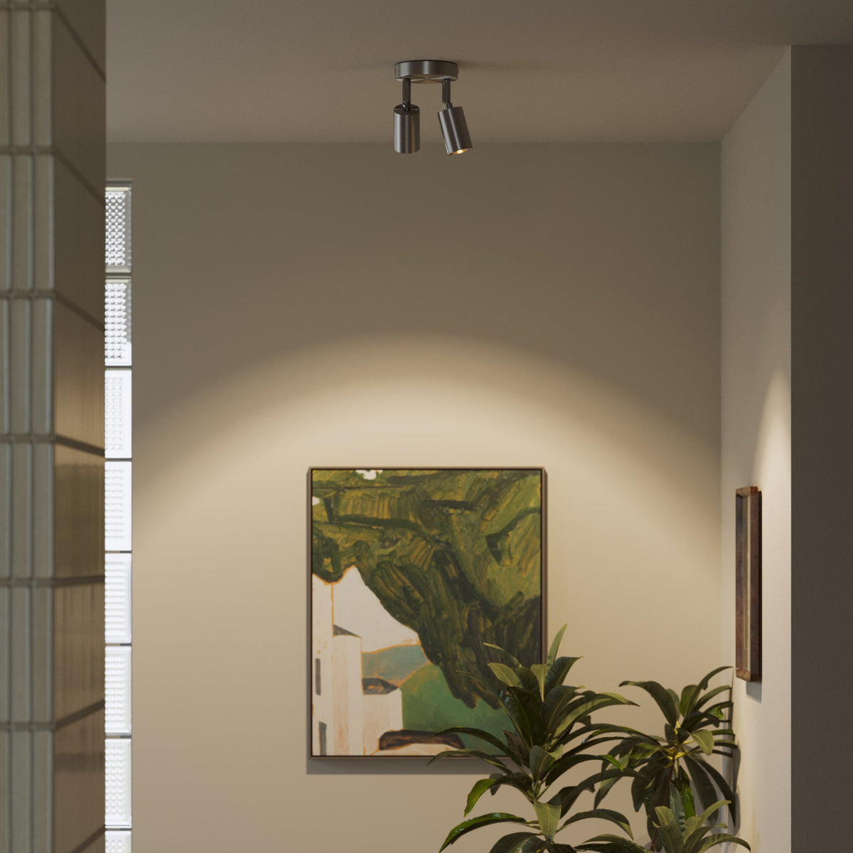 Lampada da parete o soffitto con 2 faretti GU10 Bispot orientabili - Titanio satinato