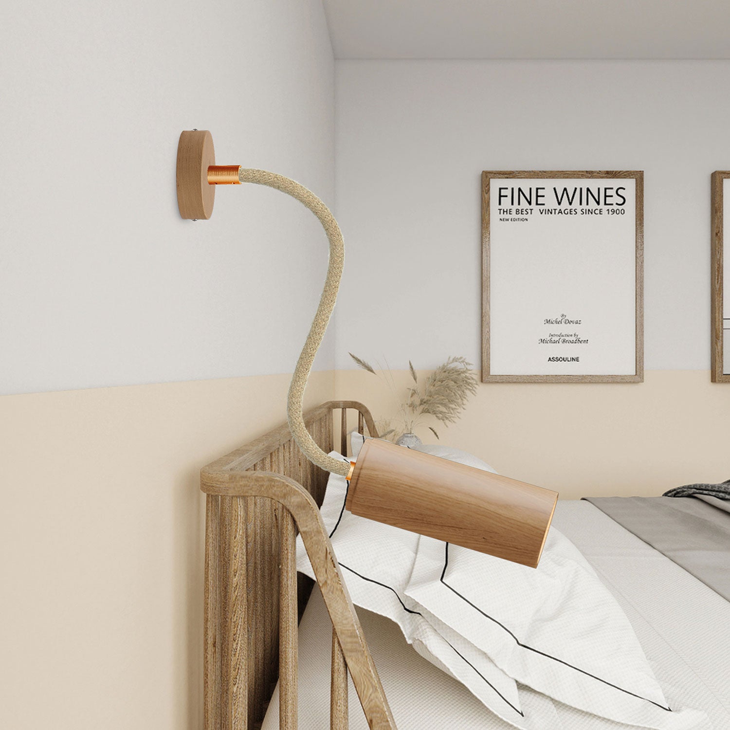 Lampada Fermaluce Flex 30 con mini rosone in legno e faretto con paralume Tub-E14 - Neutro