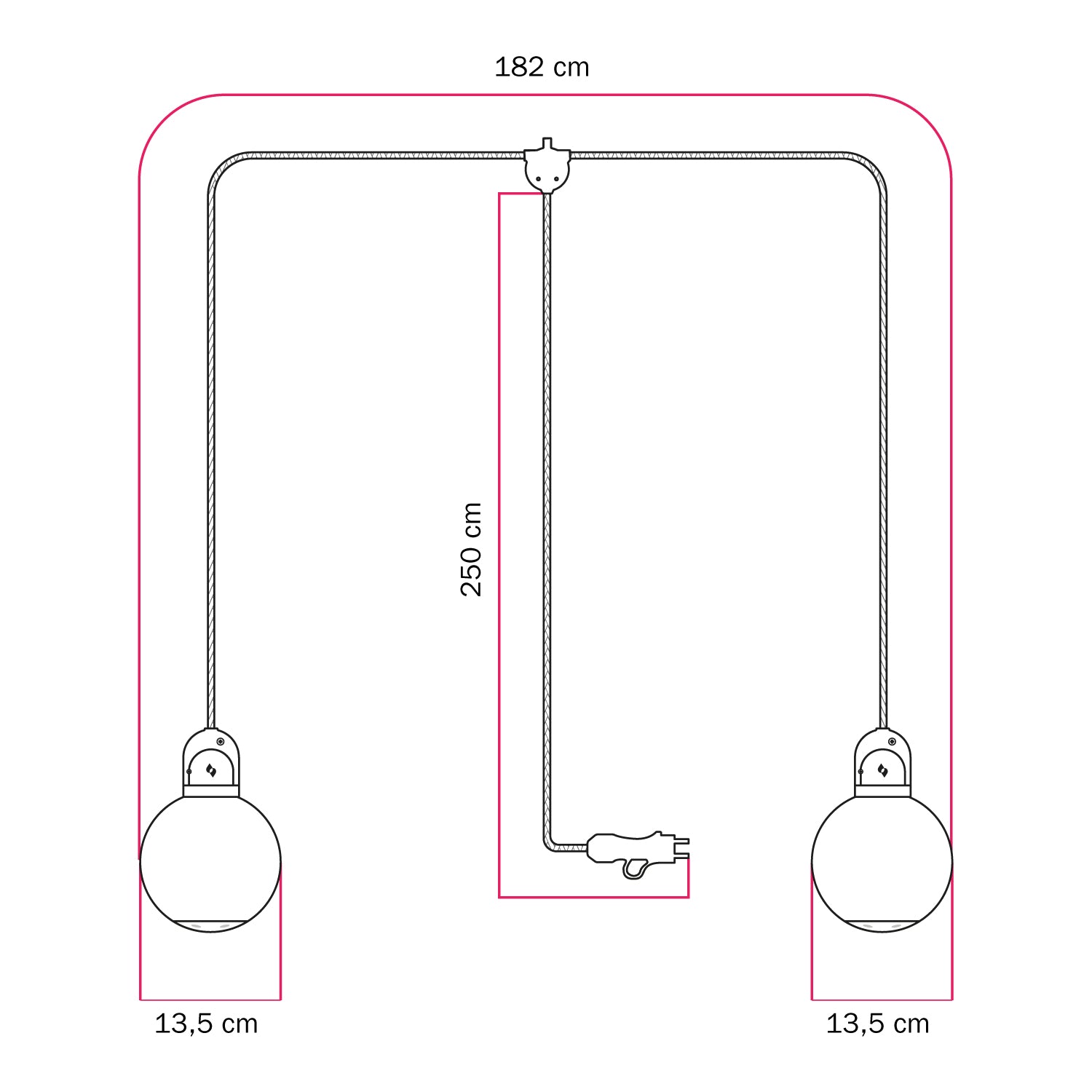 Lampada plug-in da esterno Modulair IP65 a 2 cadute con paralumi infrangibili Unbreak-a-Ball e cavo SX08