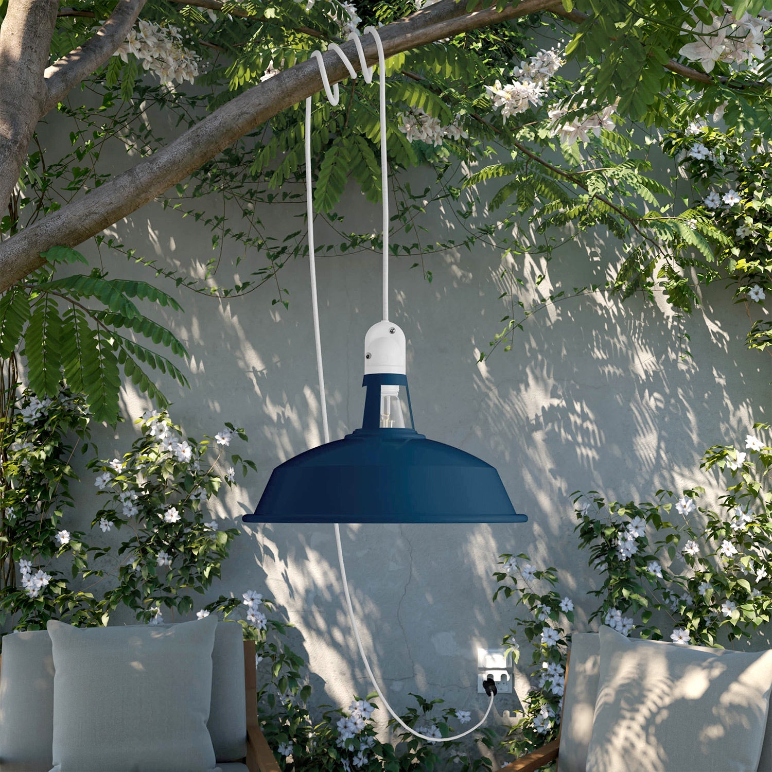 Lampada portatile da esterno Snake con paralume Harbour, 5 m cavo tessile, portalampada IP65 waterproof - Petrolio