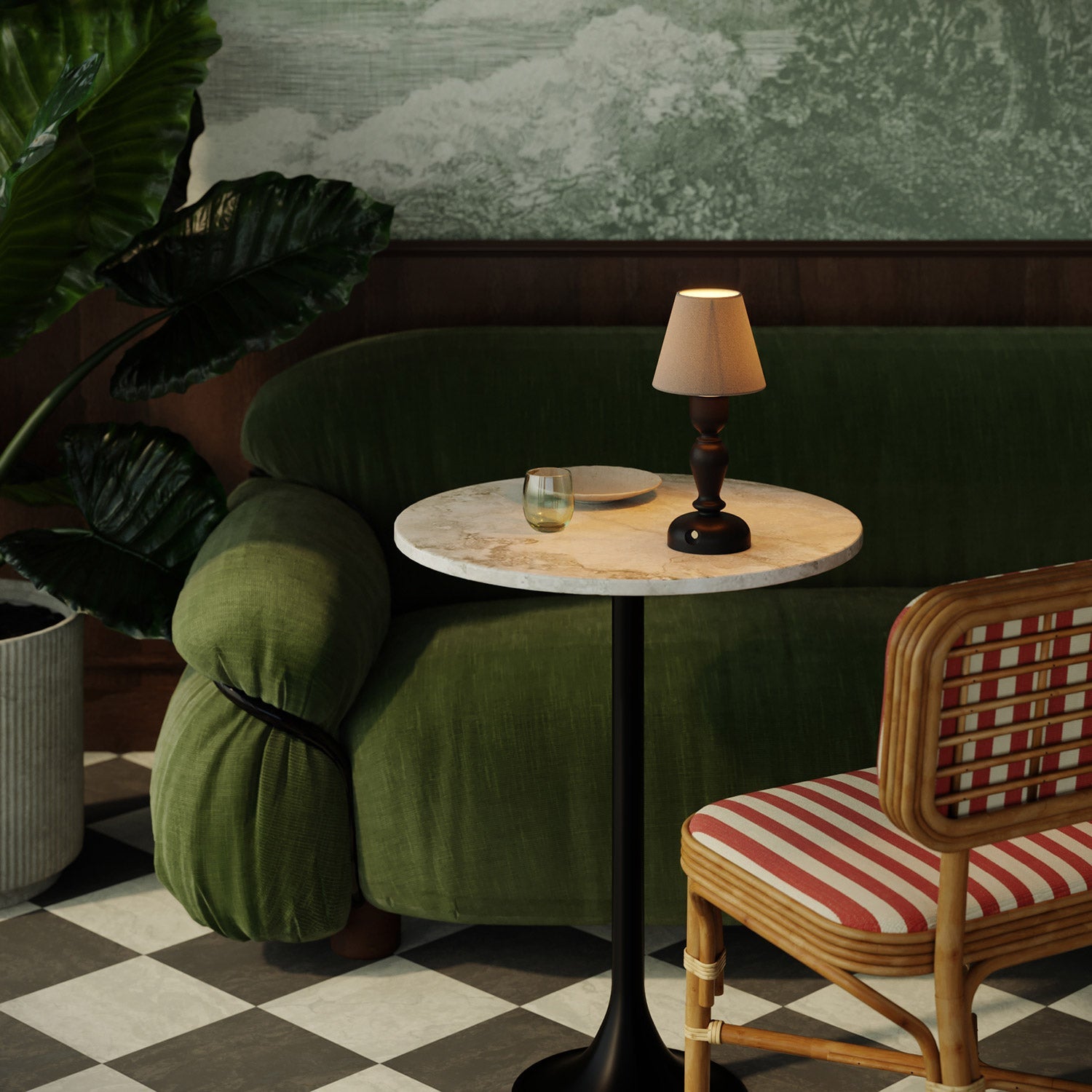 Lampada portatile ricaricabile Cabless14 con lampadina a goccia e paralume - Nero - Creative Cables