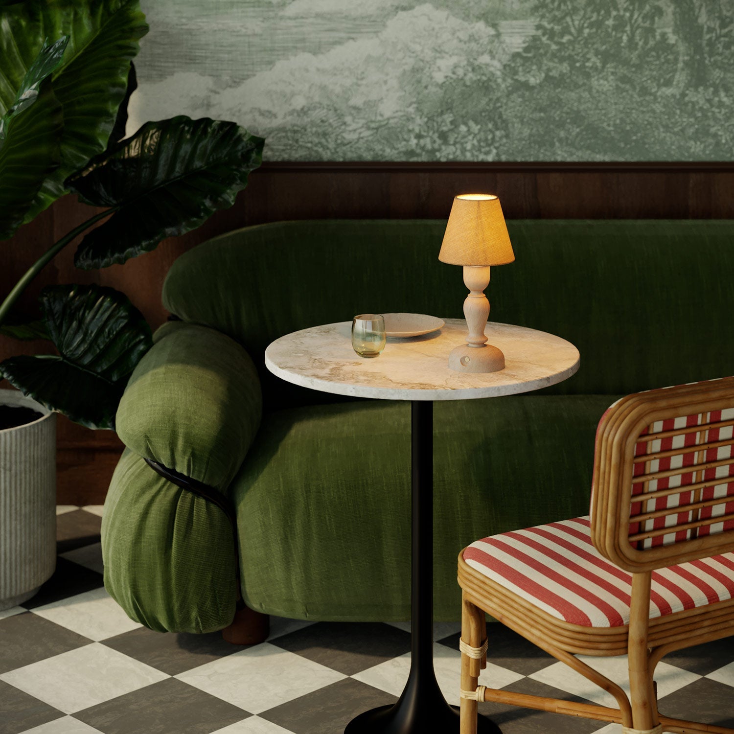 Lampada portatile ricaricabile Cabless14 con lampadina a goccia e paralume - Neutro - Creative Cables