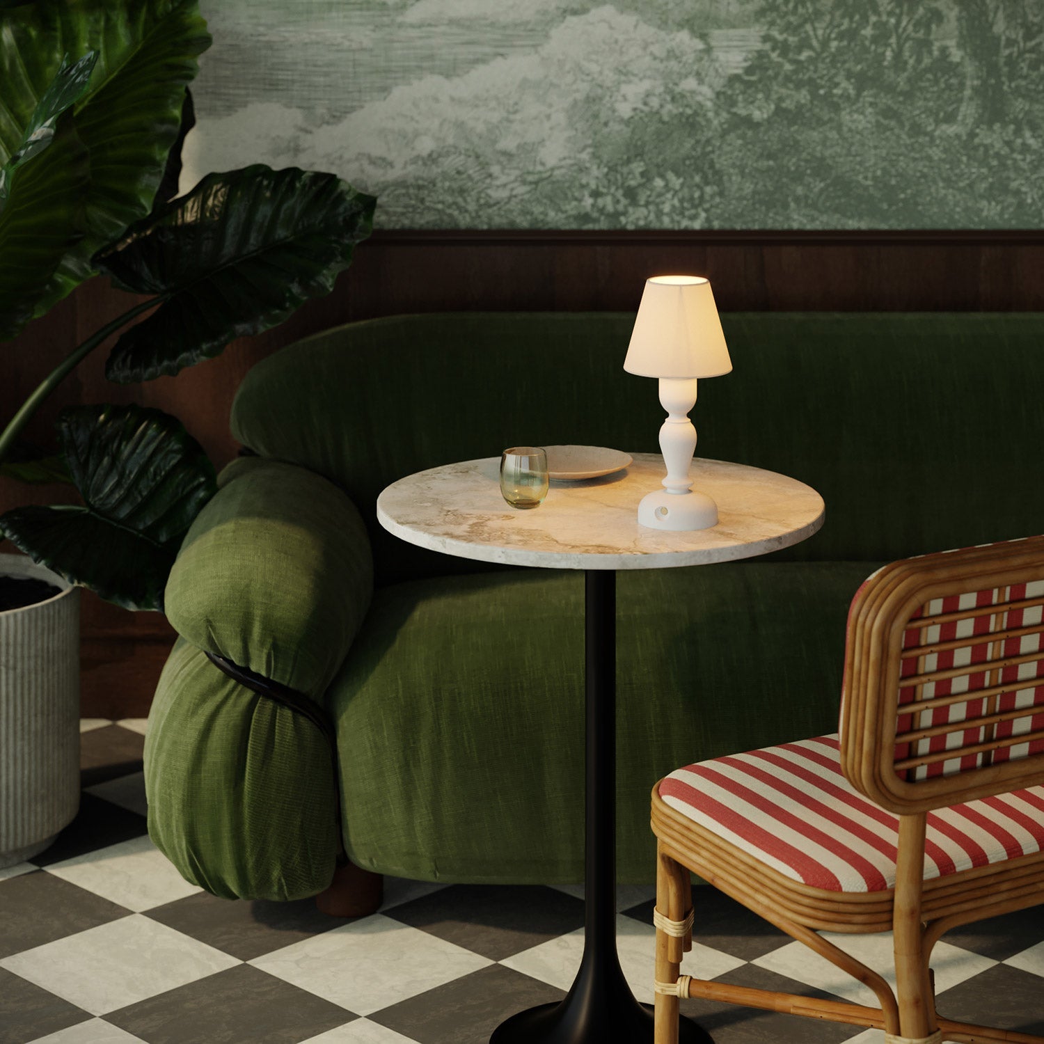 Lampada portatile ricaricabile Cabless14 con lampadina a goccia e predisposizione per paralume - Bianco