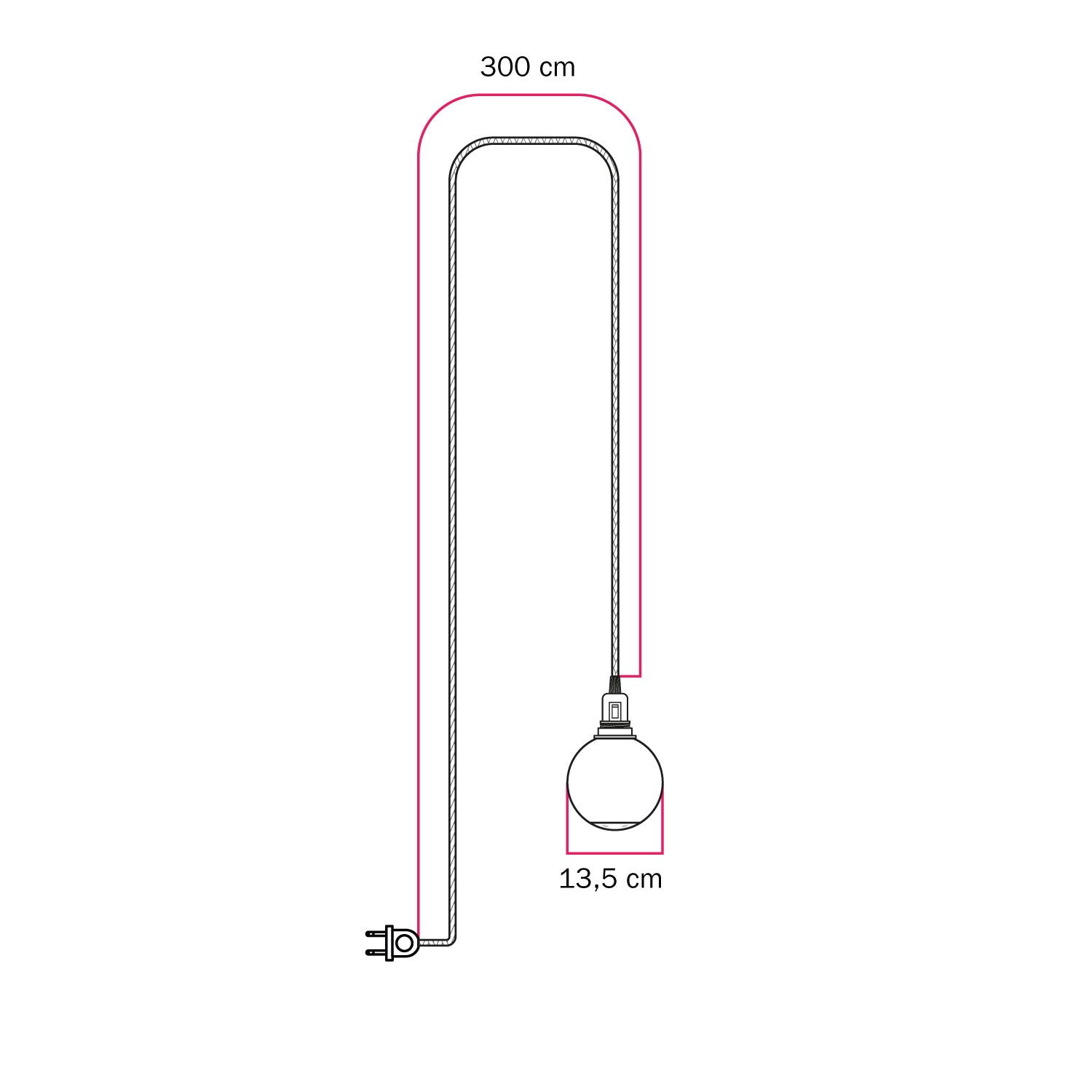 Lampada portatile Snake con interruttore sul portalampada, spina, paralume infrangibile Unbreak-a-Ball e cavo RZ11
