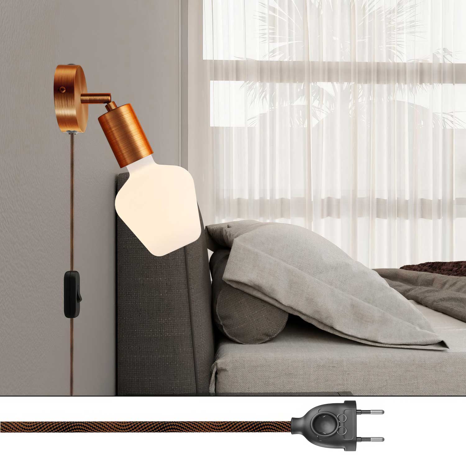 Lampada Spostaluce Snodo orientabile in metallo - Rame satinato