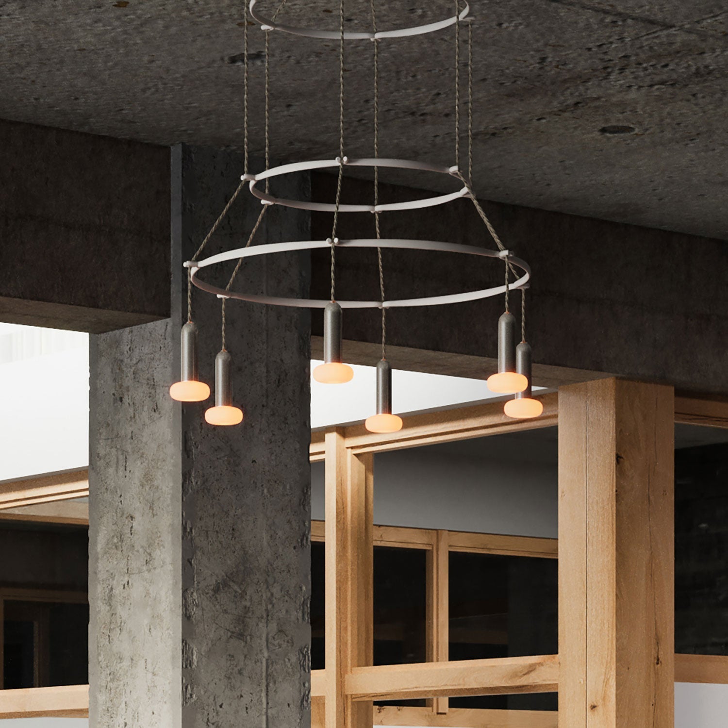 Lampadario 3 Cage a 6 cadute P - Light Dash - Titanio satinato - Creative Cables