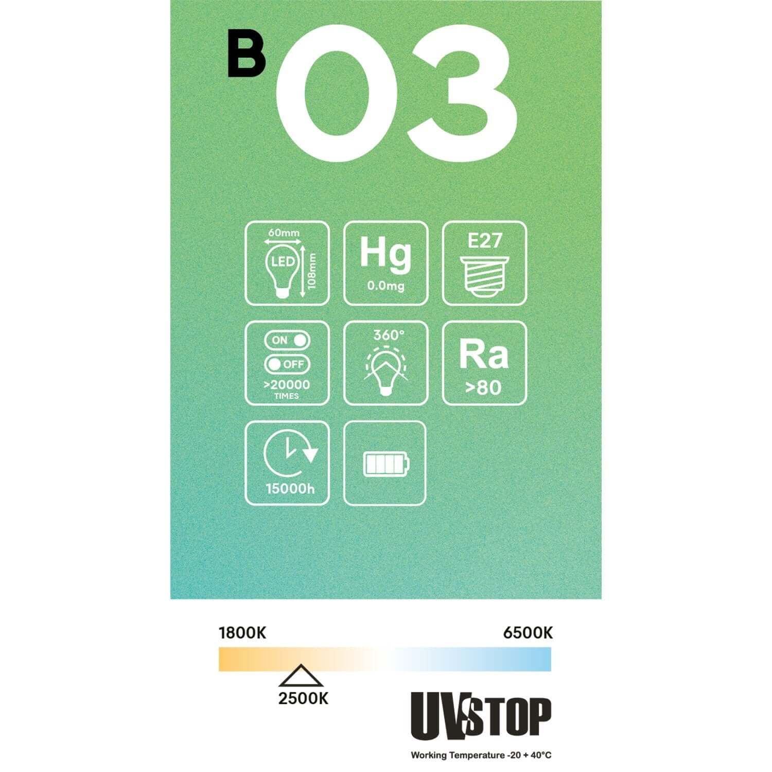 Lampadina LED Trasparente Linea 5V filamento verticale Goccia A60 1,7W 150Lm E27 2500K Dimmerabile - B03
