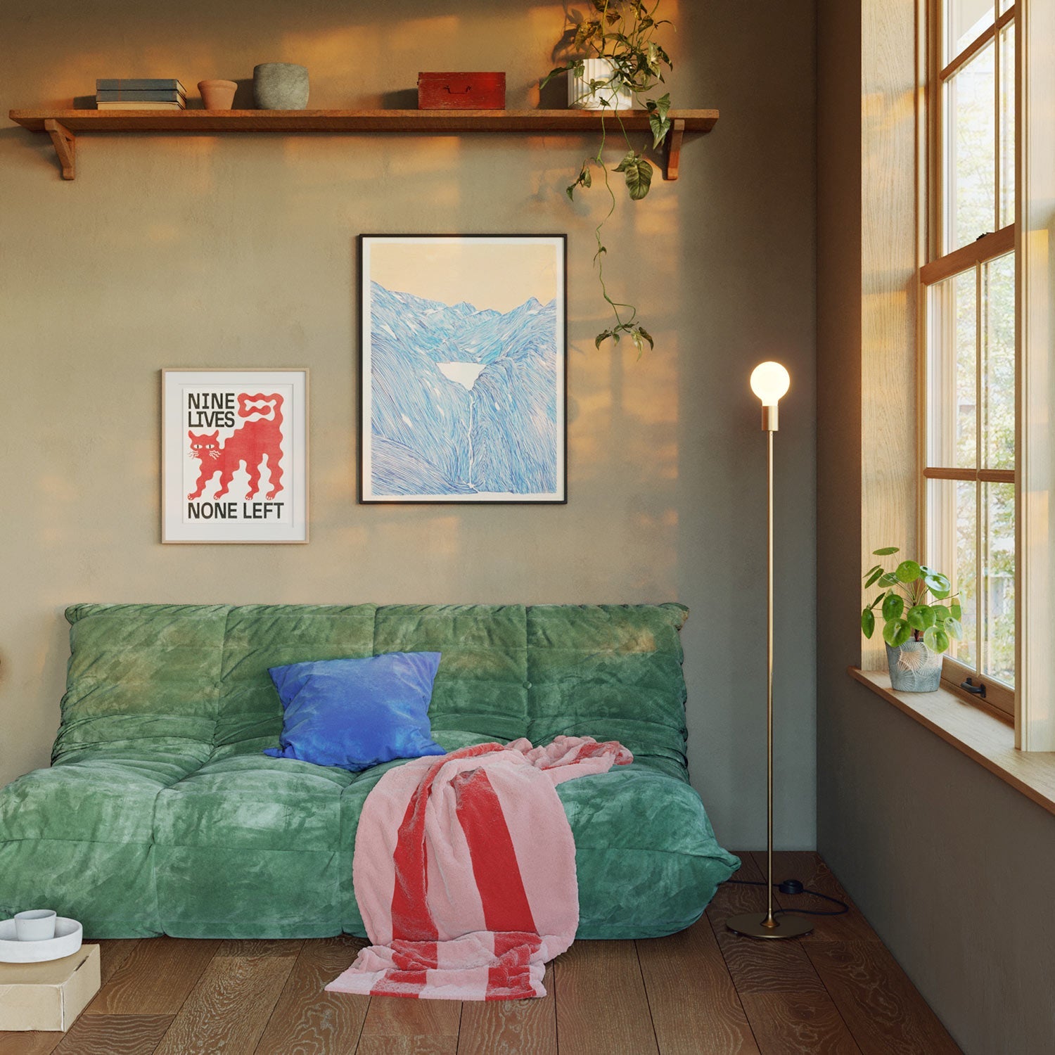 MAG-Y floor lamp with visible bulb - Brushed bronze