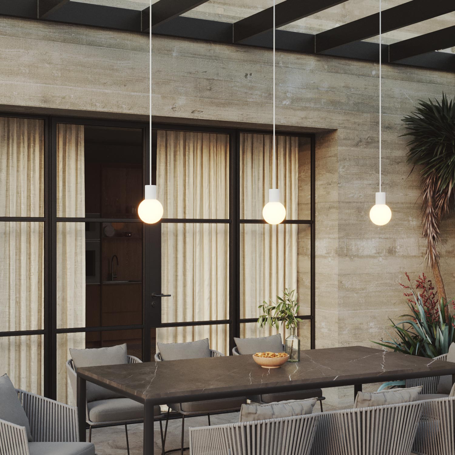 Modulair Outdoor Lamp, suitable for wet locations, with 3 drops and Unbreak-a-Ball unbreakable shades - White