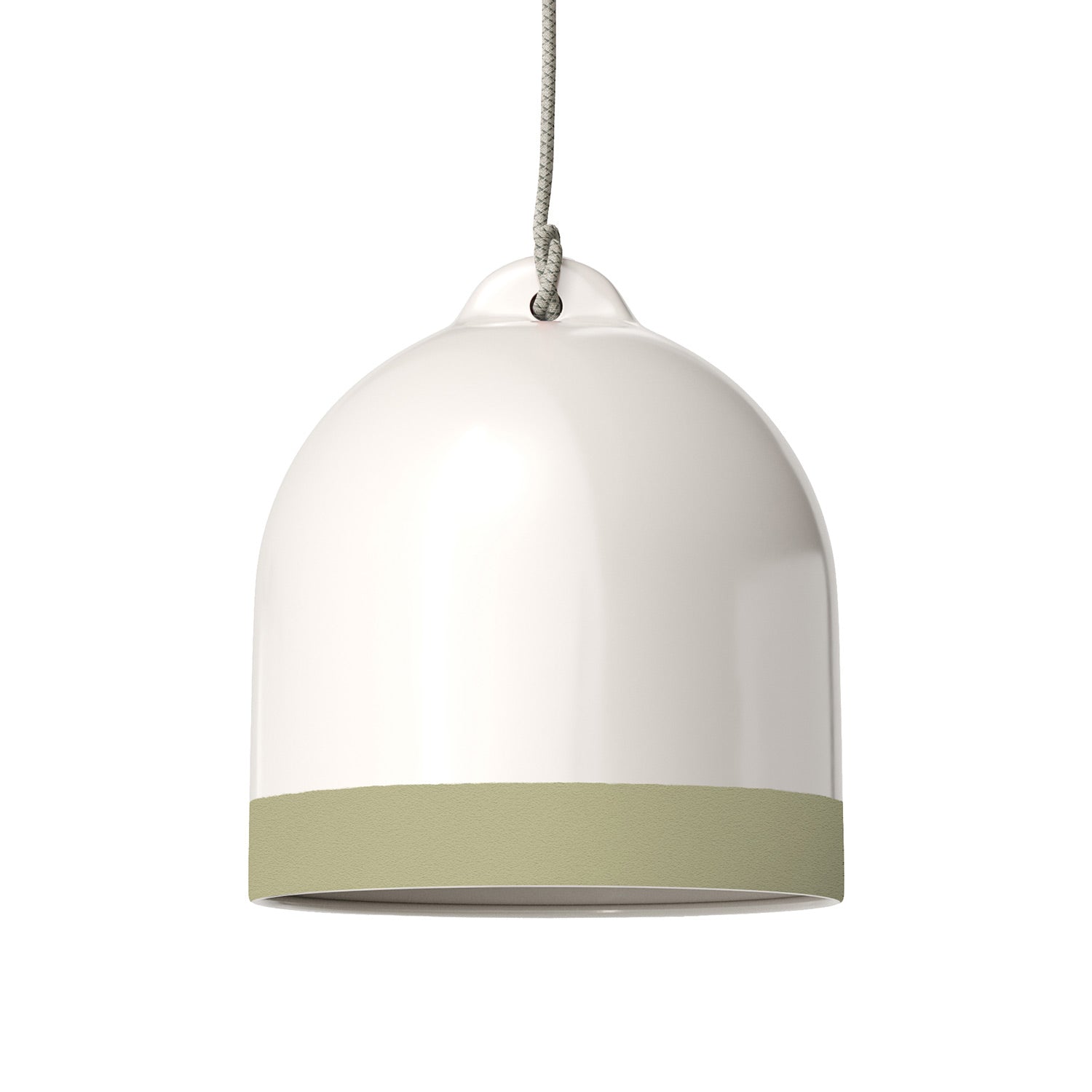 Paralume Campana M bicolore in ceramica Bianco e Verde salvia, collezione Materia - Made in Italy