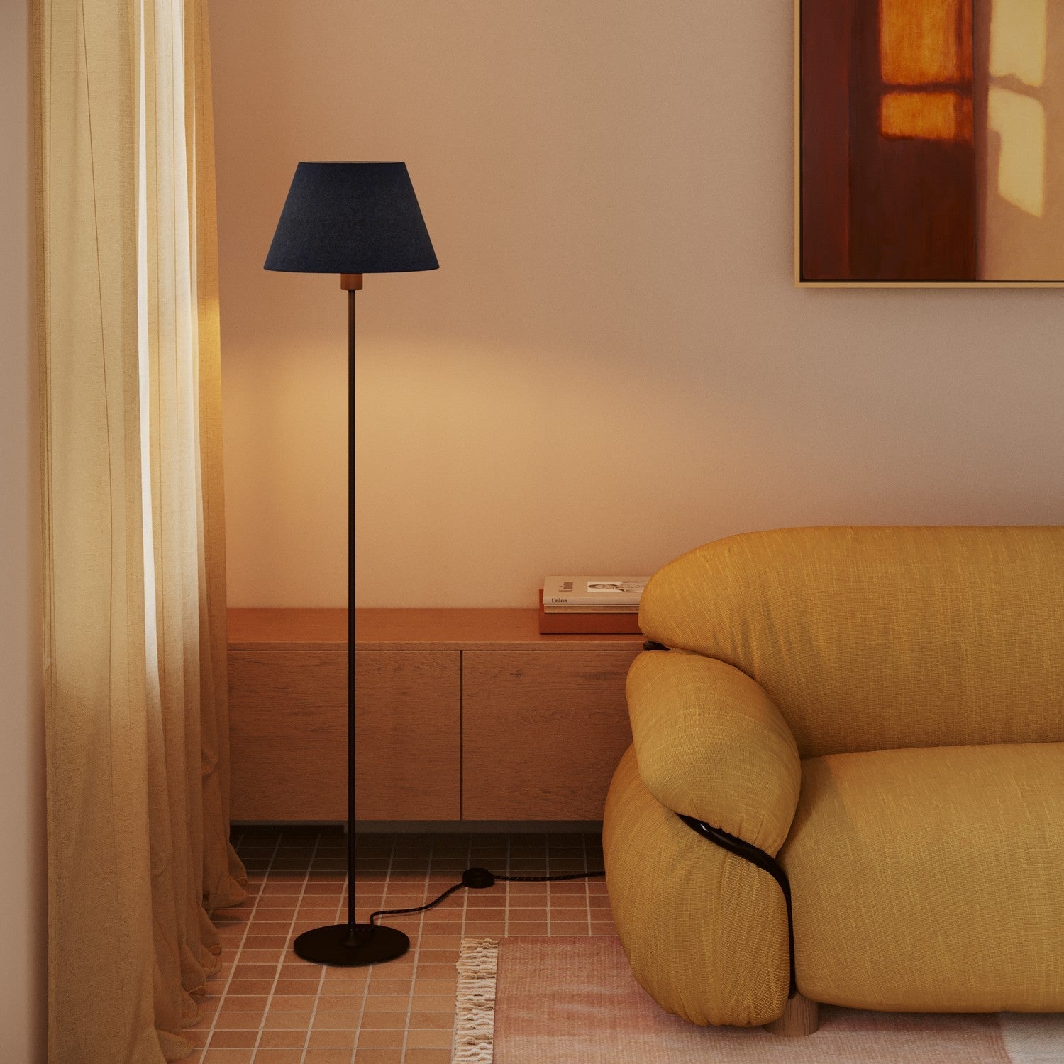 Paralume Impero M in tessuto per lampada da terra con attacco E27 - Made in Italy - Lana Blu - Creative Cables