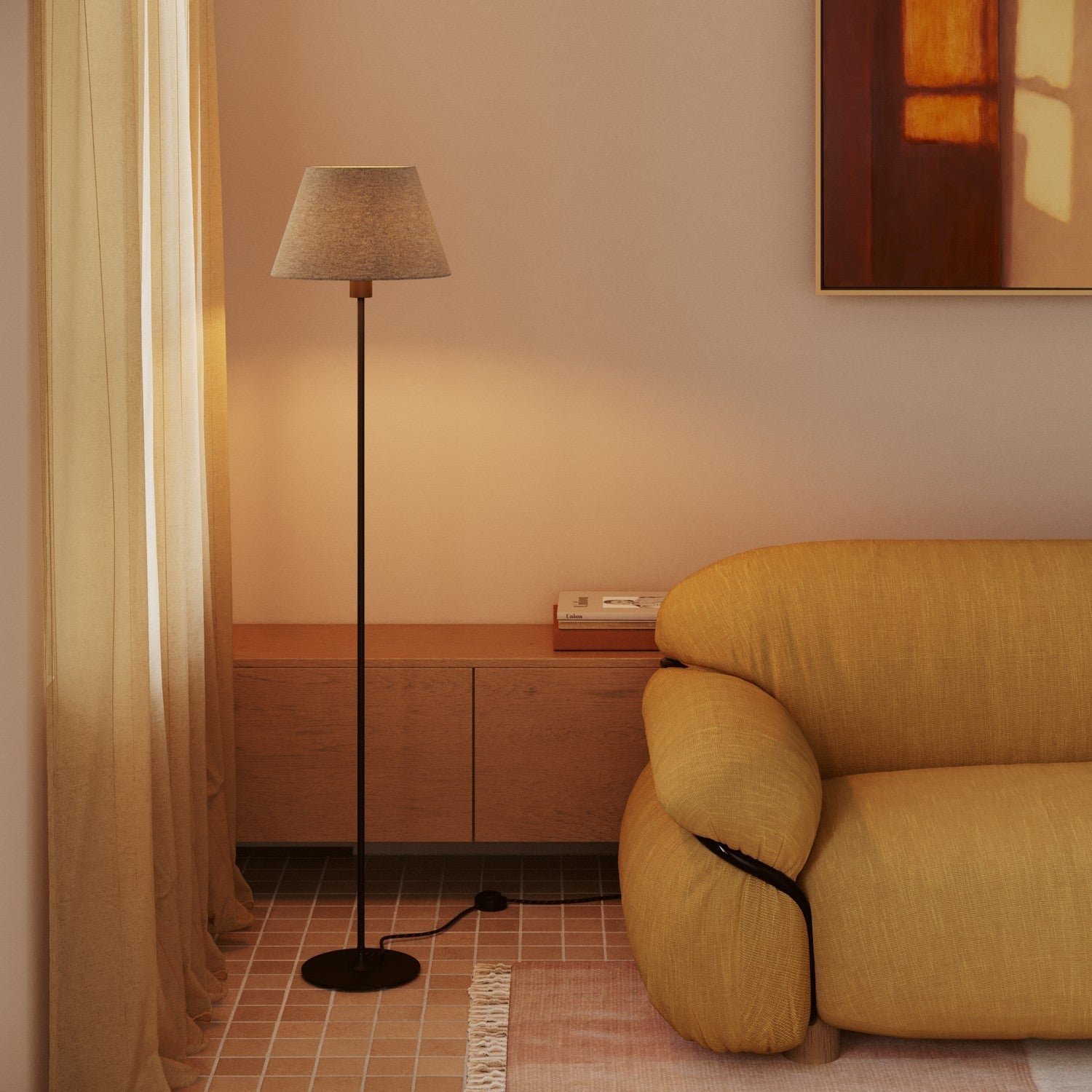 Paralume Impero M in tessuto per lampada da terra con attacco E27 - Made in Italy - Lana Grigio Chiaro - Creative Cables