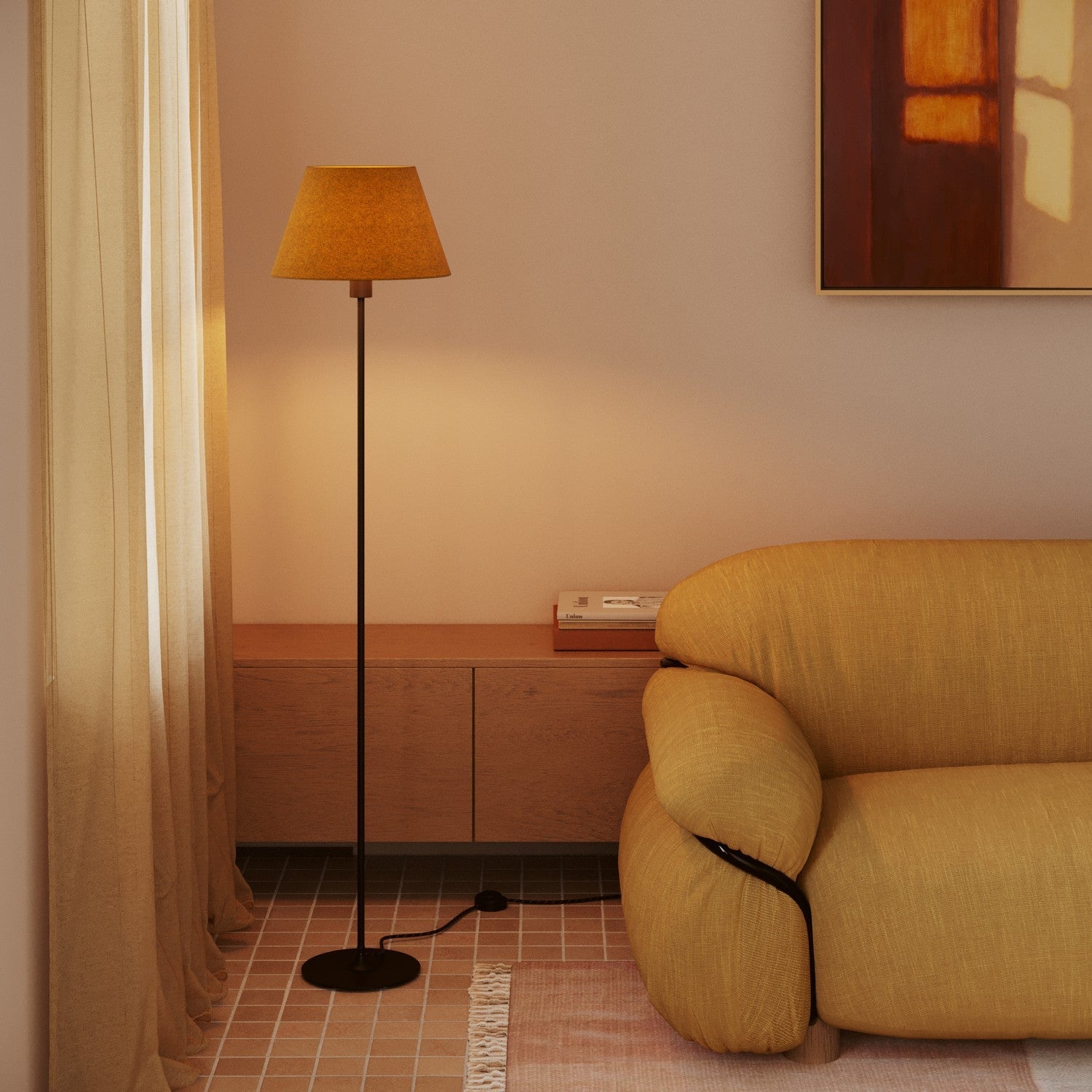 Paralume Impero M in tessuto per lampada da terra con attacco E27 - Made in Italy - Lana Senape - Creative Cables