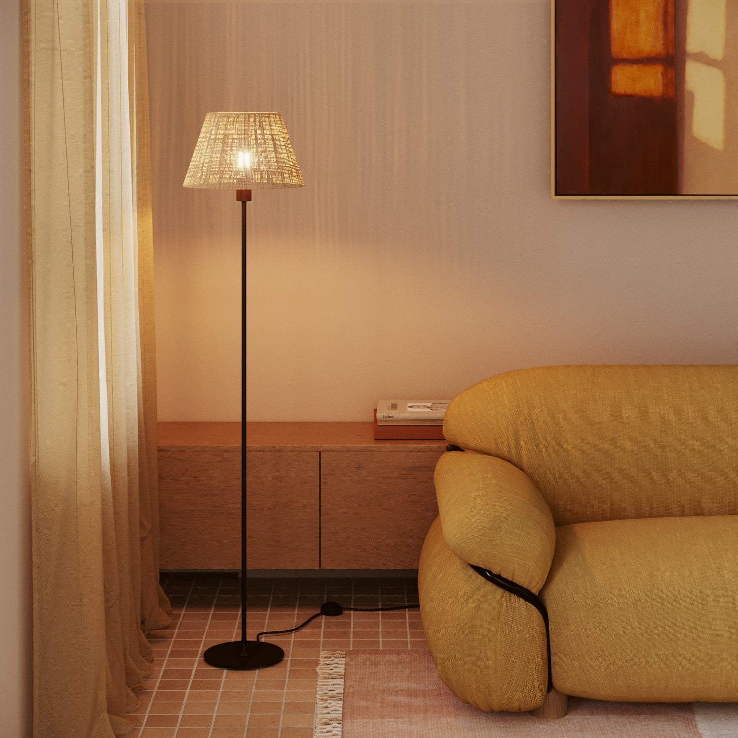 Paralume Impero M in tessuto per lampada da terra con attacco E27 - Made in Italy - Raphia - Creative Cables