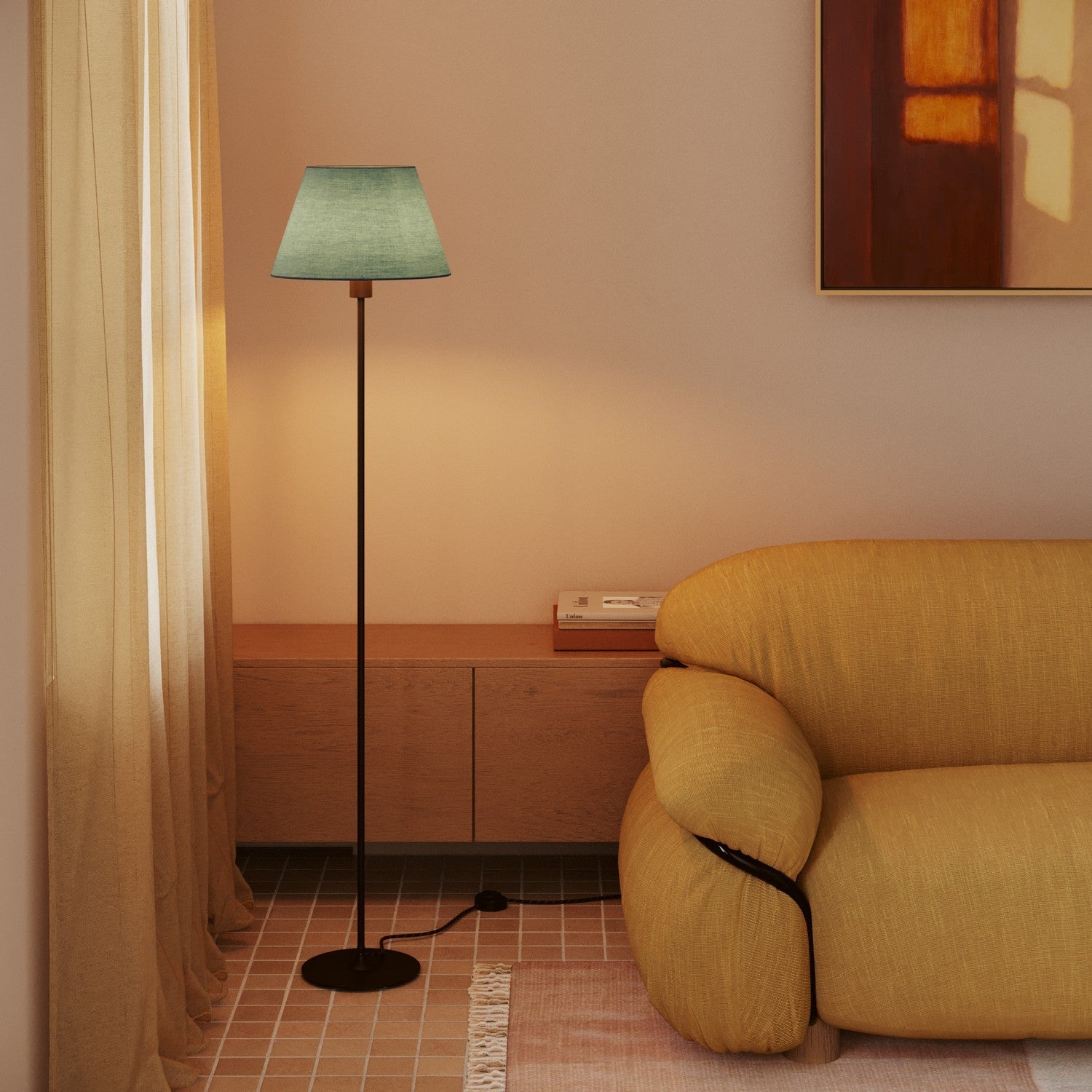 Paralume Impero M in tessuto per lampada da terra con attacco E27 - Made in Italy - Teletta Verde Dubbio - Creative Cables