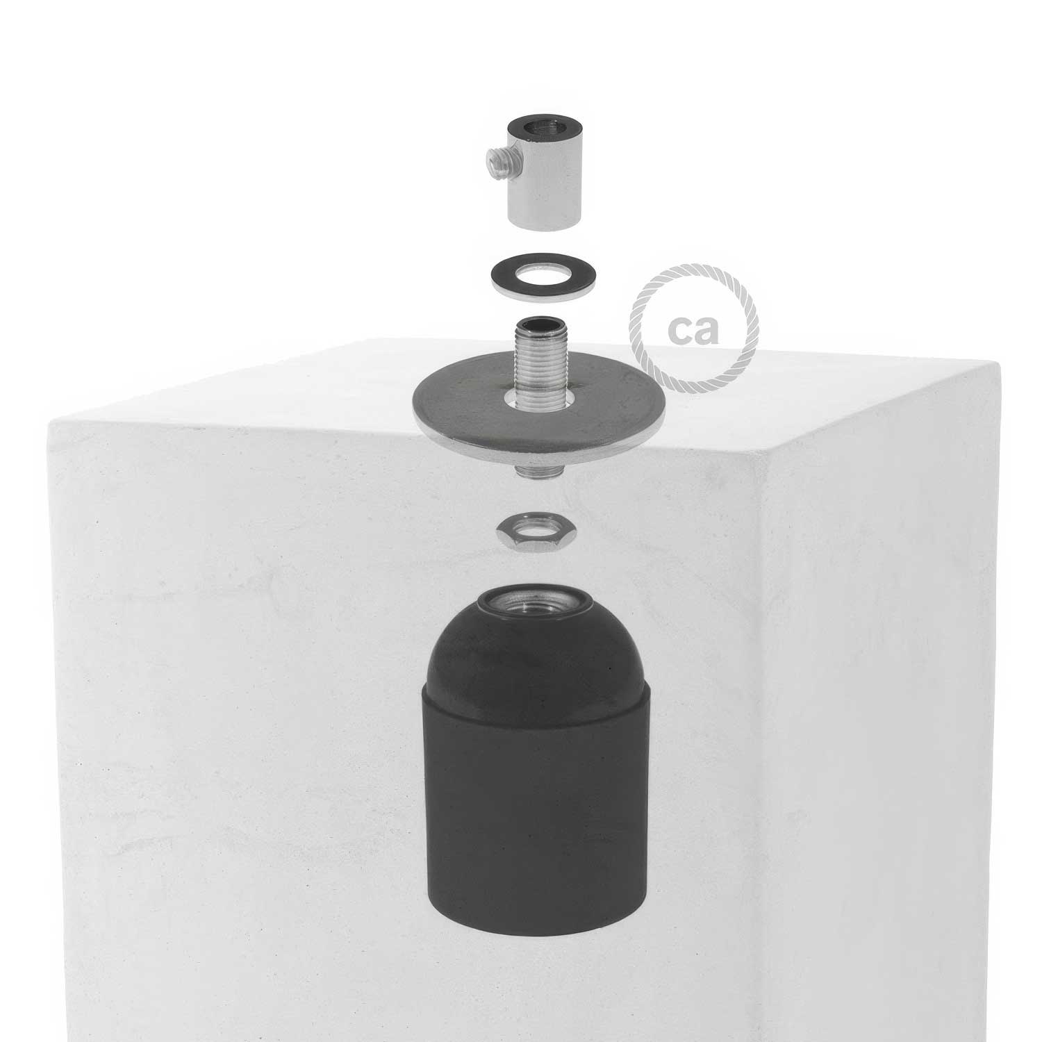 Paralume in cemento Cubo per lampada a sospensione, completo di serracavo e portalampada E27 - Cemento scuro