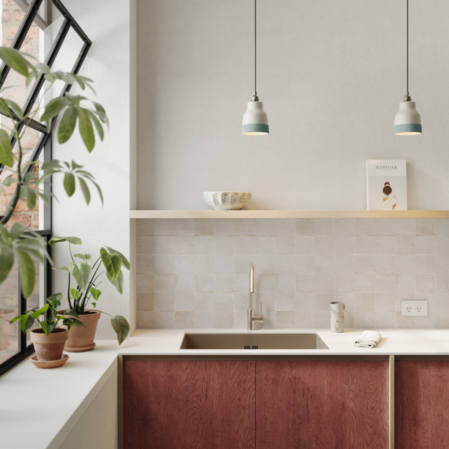 Paralume Vaso bicolore in ceramica Bianco e Azzurro, collezione Materia - Made in Italy - Creative Cables