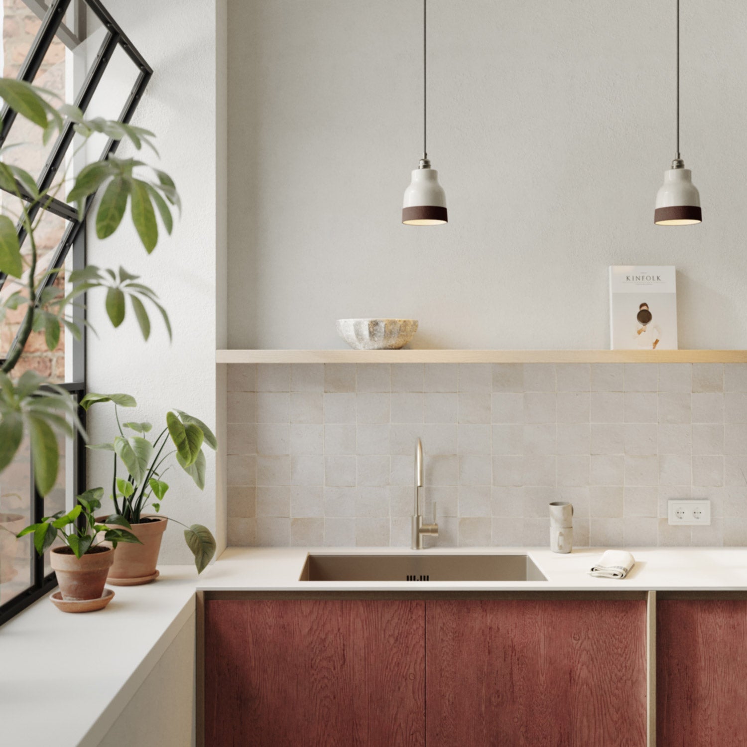 Paralume Vaso bicolore in ceramica Bianco e Marrone, collezione Materia - Made in Italy - Creative Cables