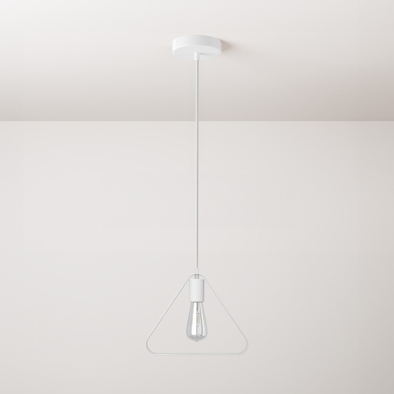 Lampada a sospensione completa di cavo tessile, paralume Duedì Apex e finiture in metallo - Bianco