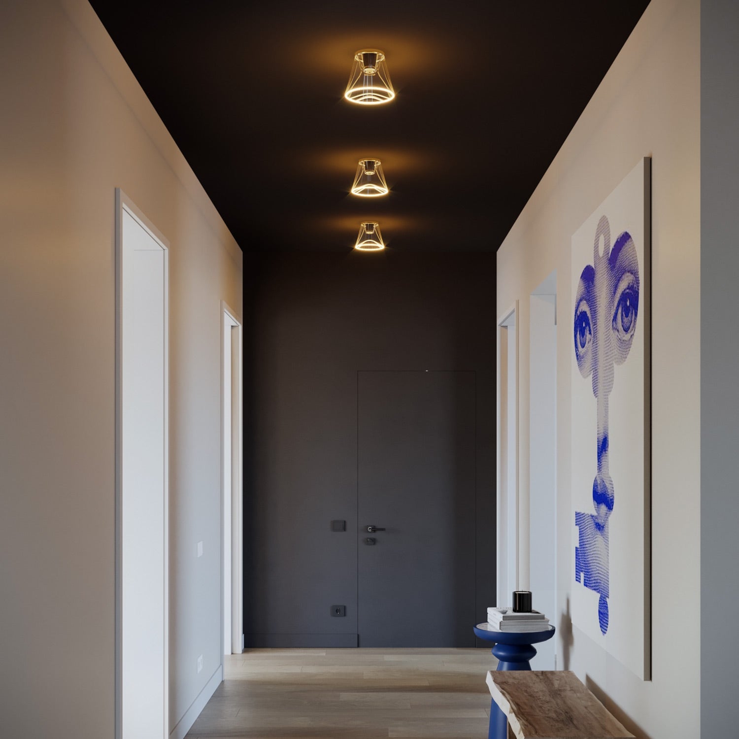 Plafoniera design con lampadina Ghost a cono trasparente - Nero