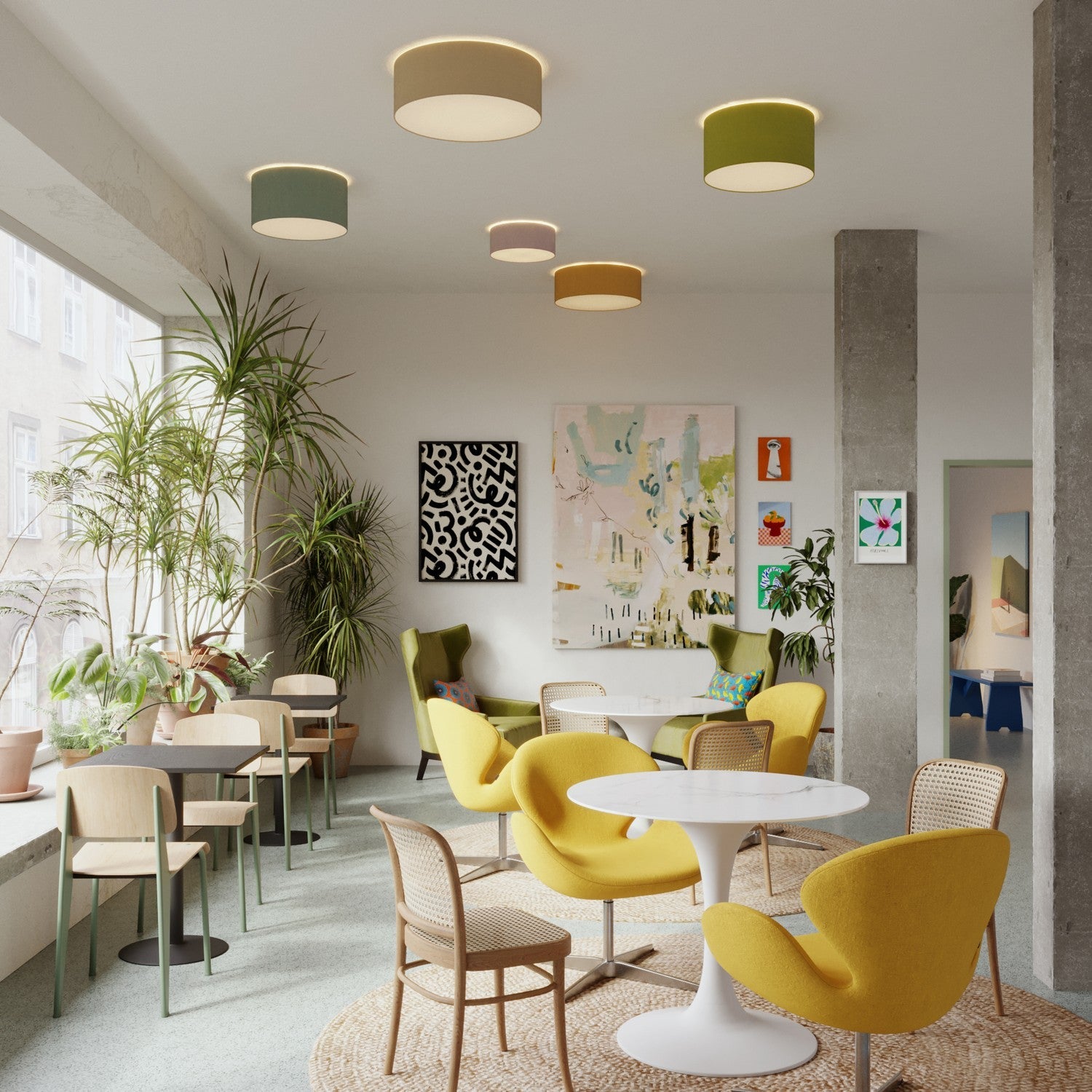 Plafoniera in tessuto Medium Slim- Made in Italy - Lana Blu