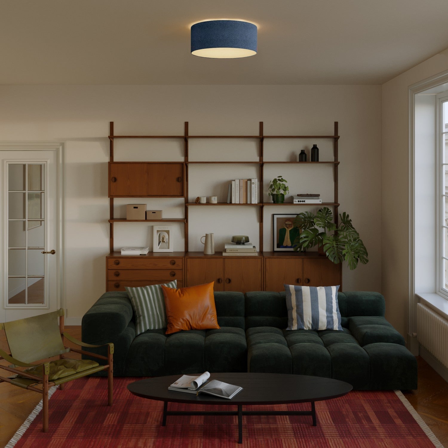 Plafoniera in tessuto Medium Slim - Made in Italy - Lana Blu - Creative Cables