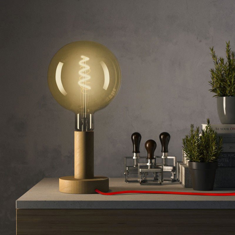 Posaluce - Lampada da tavolo in legno Large e spina UK - Neutro - Creative Cables