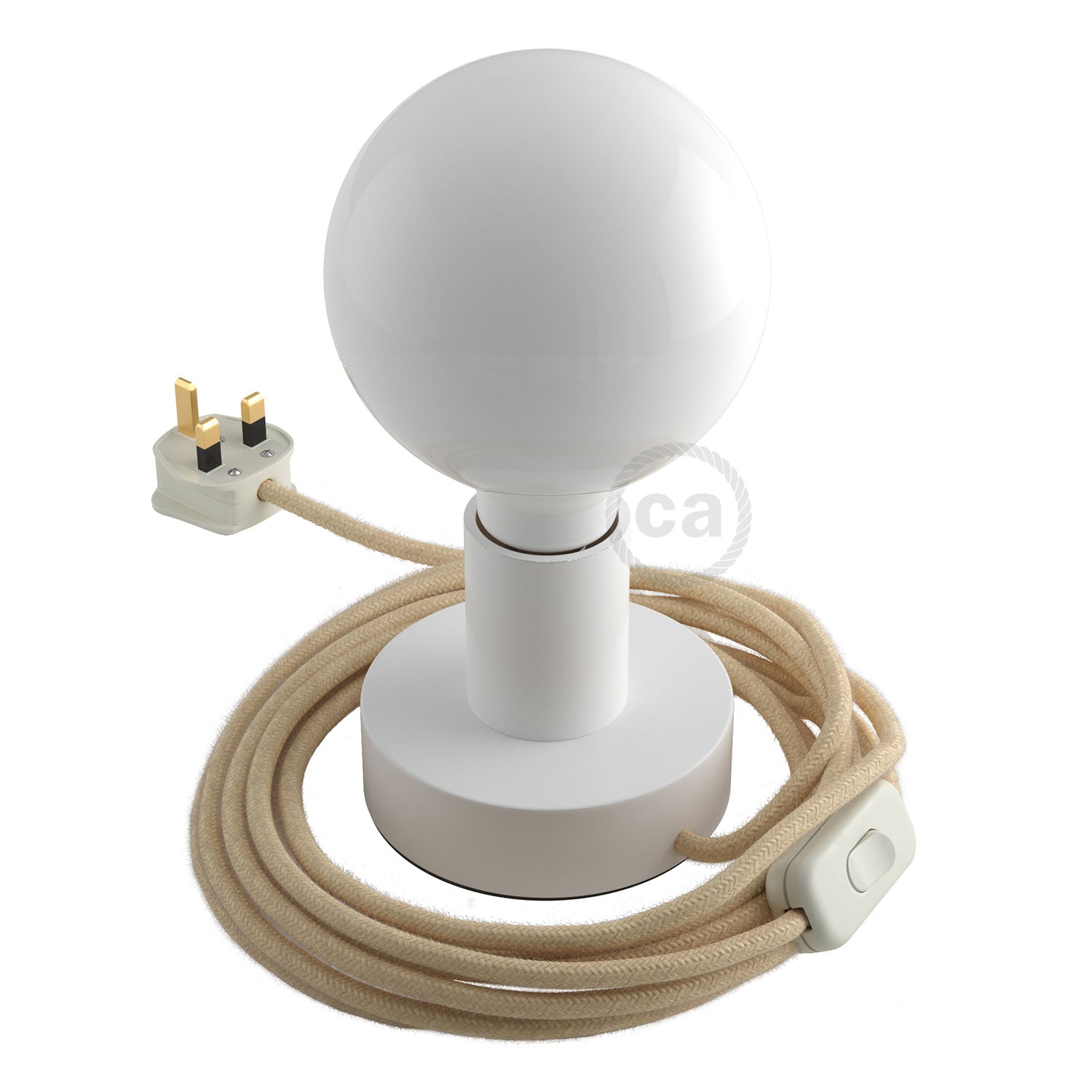 Posaluce - Lampada da tavolo in legno Small e spina UK - Bianco - Creative Cables