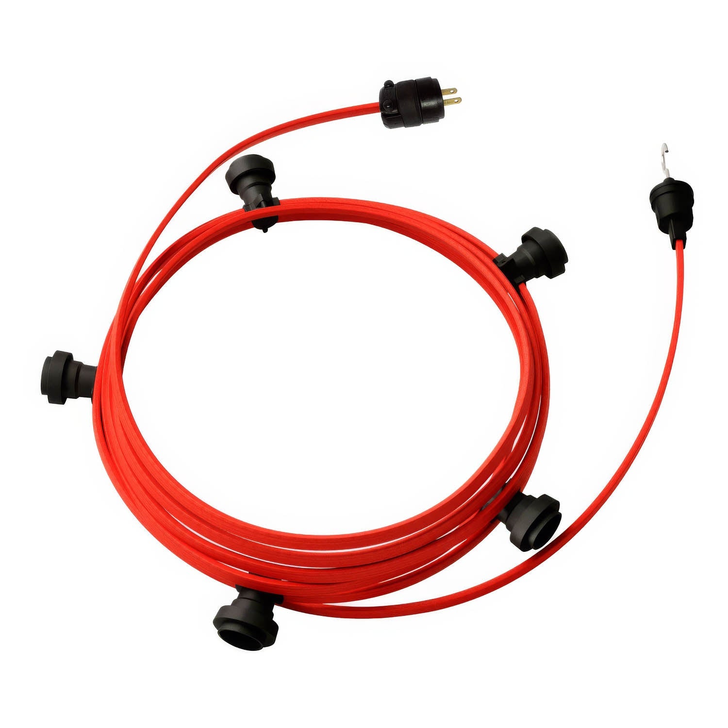 Ready-to-use 25ft String Light with 5 black Sockets, Hook and Plug - CM09