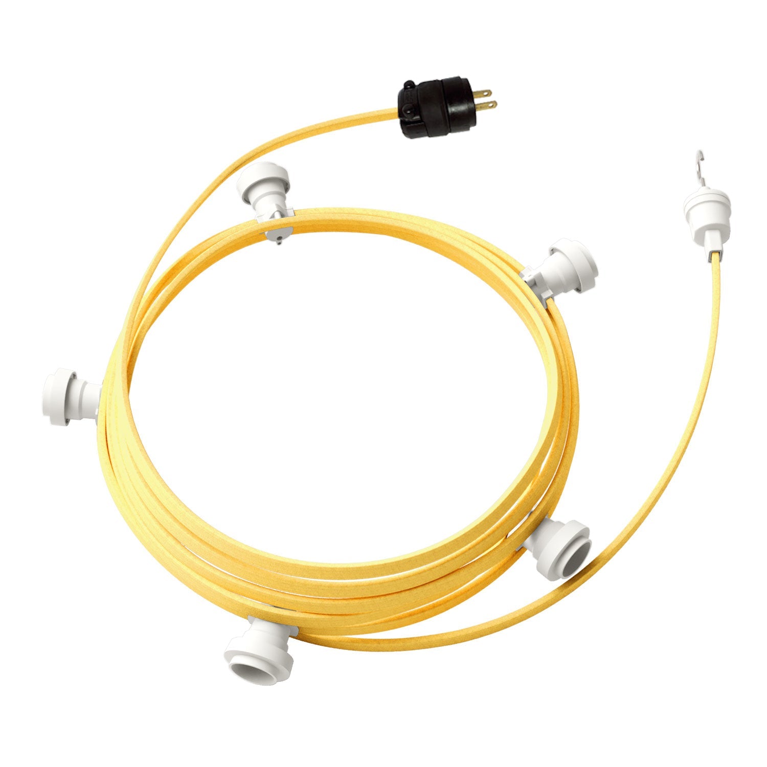 Ready-to-use 25ft String Light with 5 white Sockets, Hook and Plug - CM10